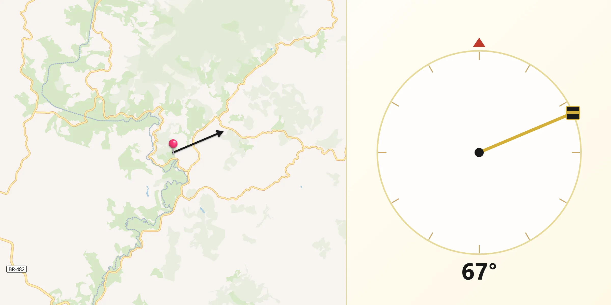 Direção da Qibla a partir de Dores do Rio Preto