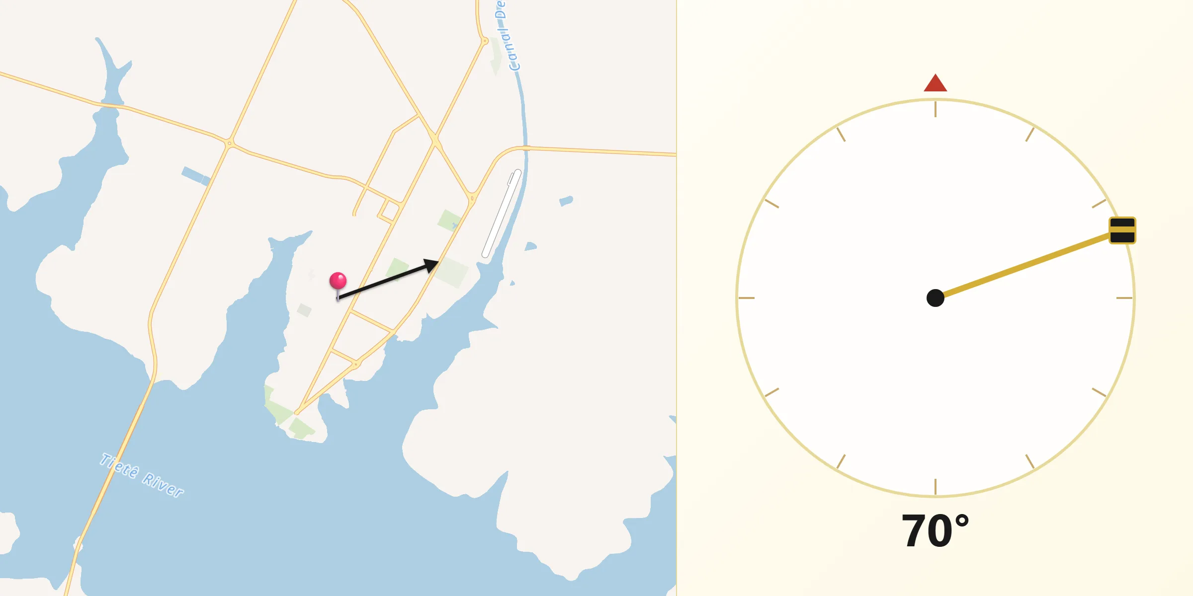 Direção da Qibla a partir de Pereira Barreto