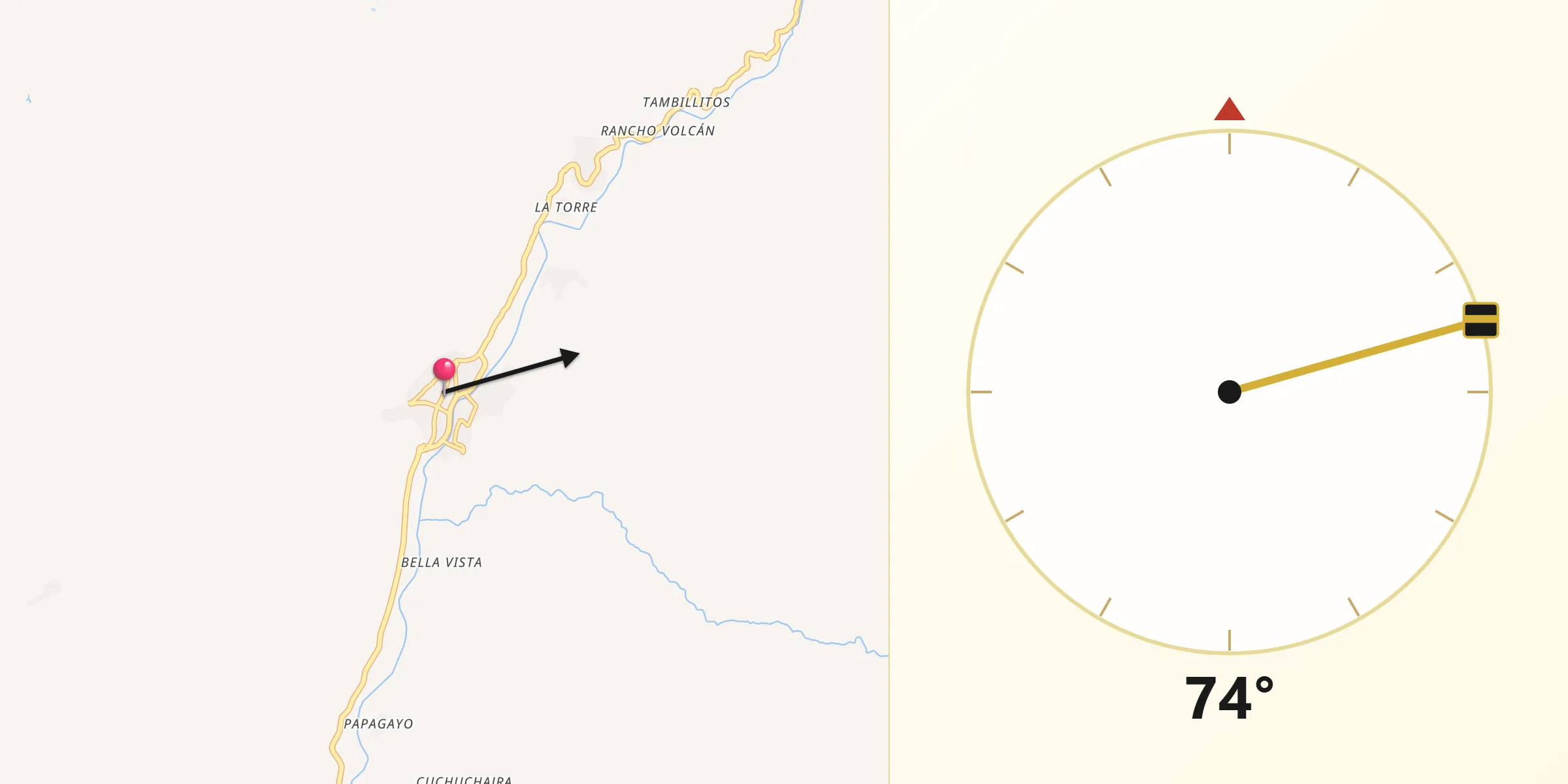 Dirección de la Qibla desde Camargo