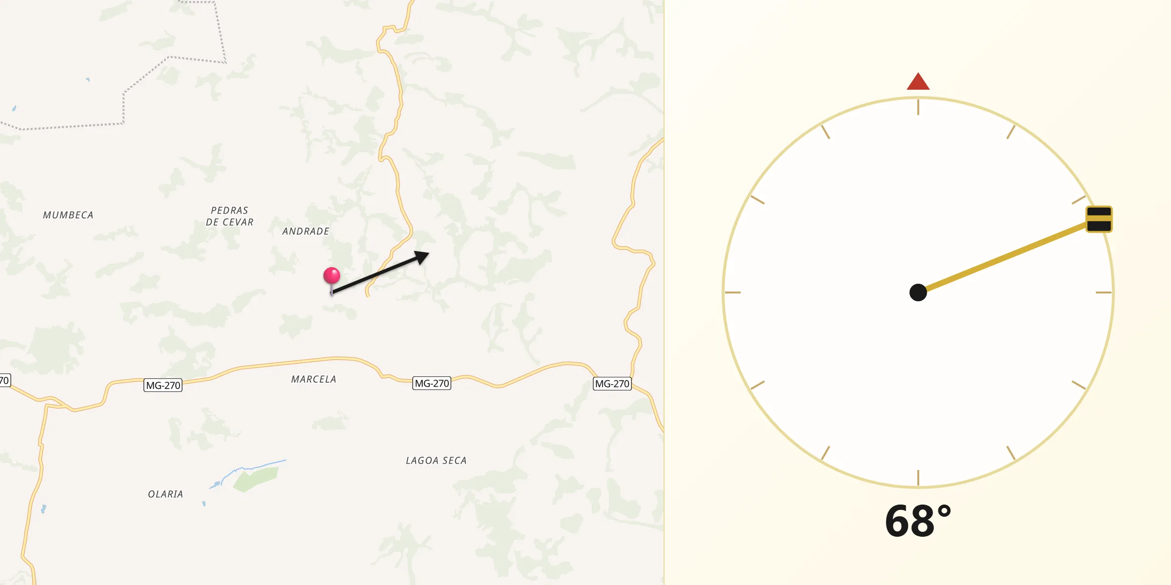 Direção da Qibla a partir de Desterro de Entre Rios