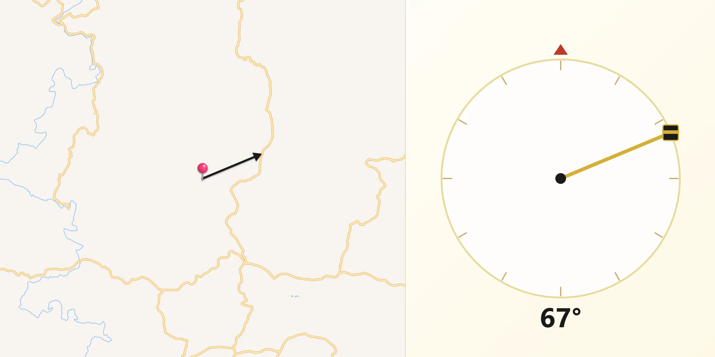 Direção da Qibla a partir de Canaã