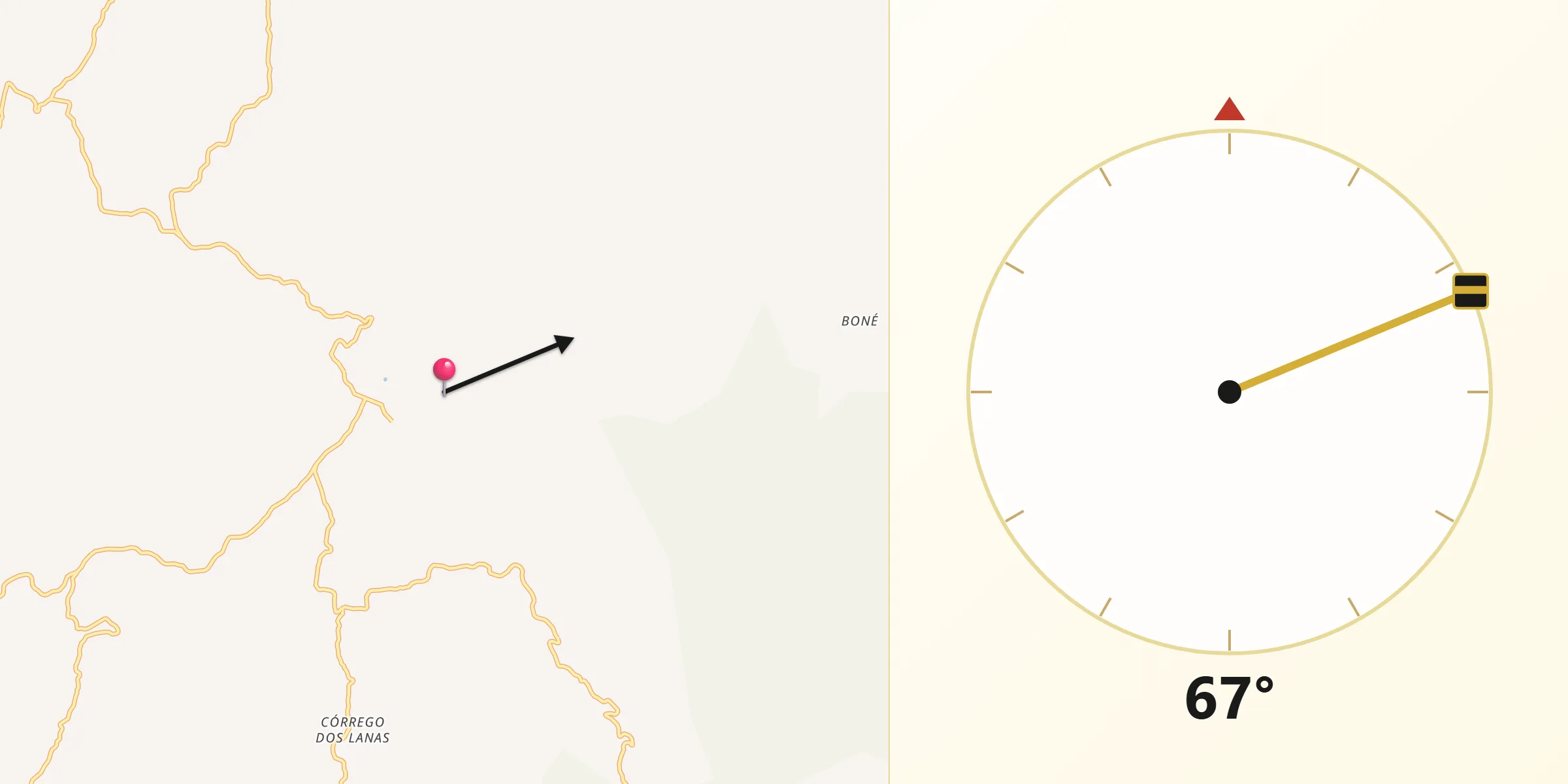 Direção da Qibla a partir de Araponga