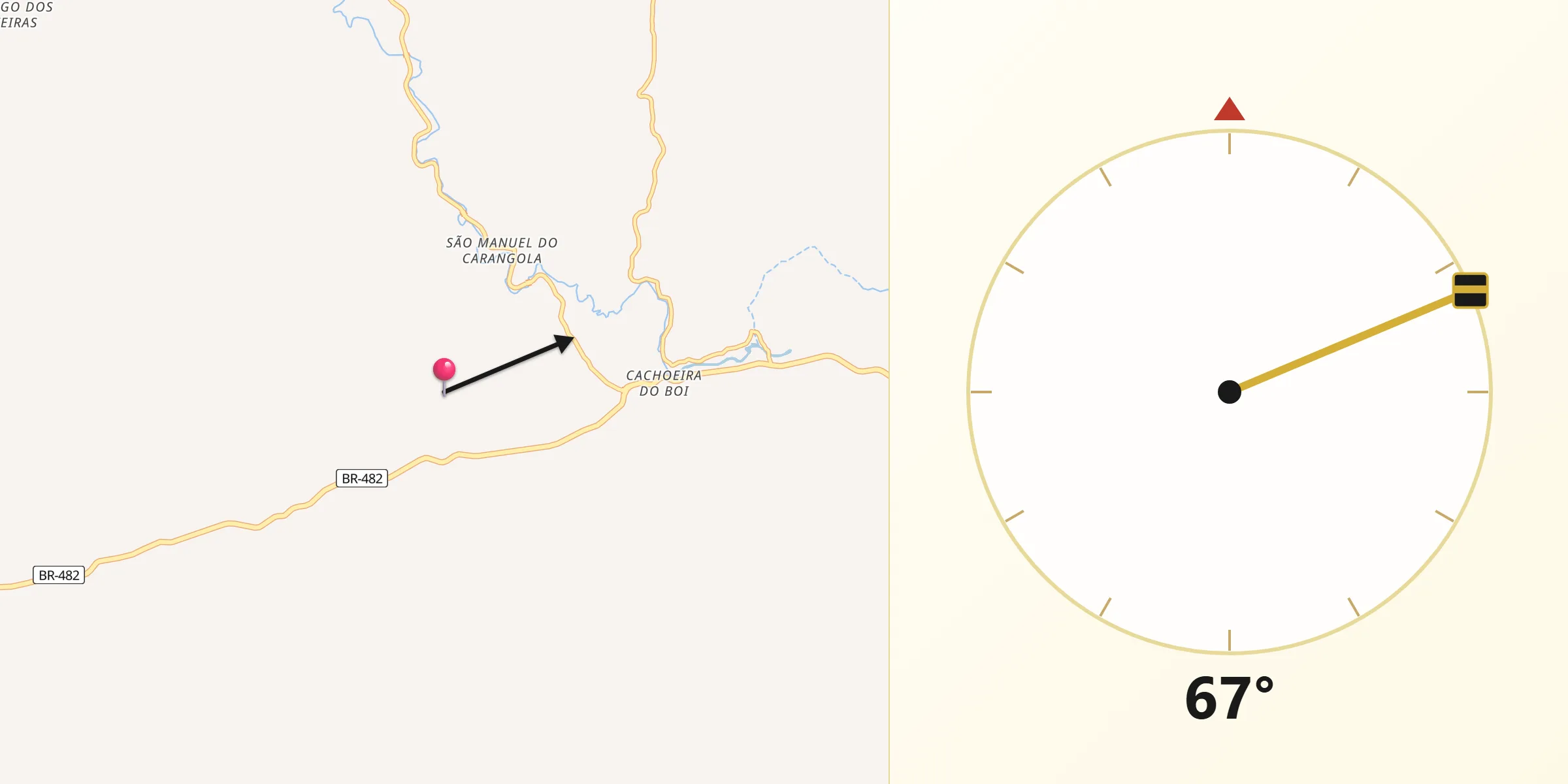 Direção da Qibla a partir de Carangola