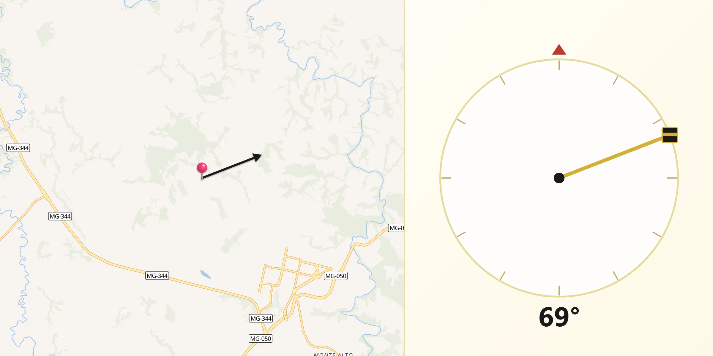 Direção da Qibla a partir de Itaú de Minas
