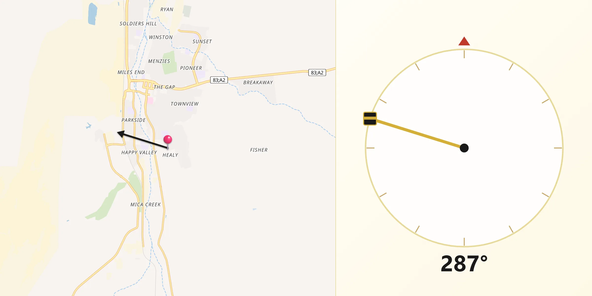 Qibla Direction from Healy