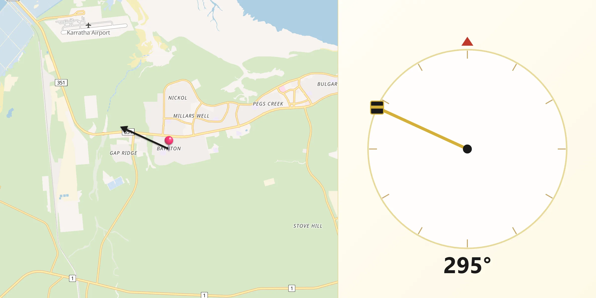 Qibla Direction from Baynton