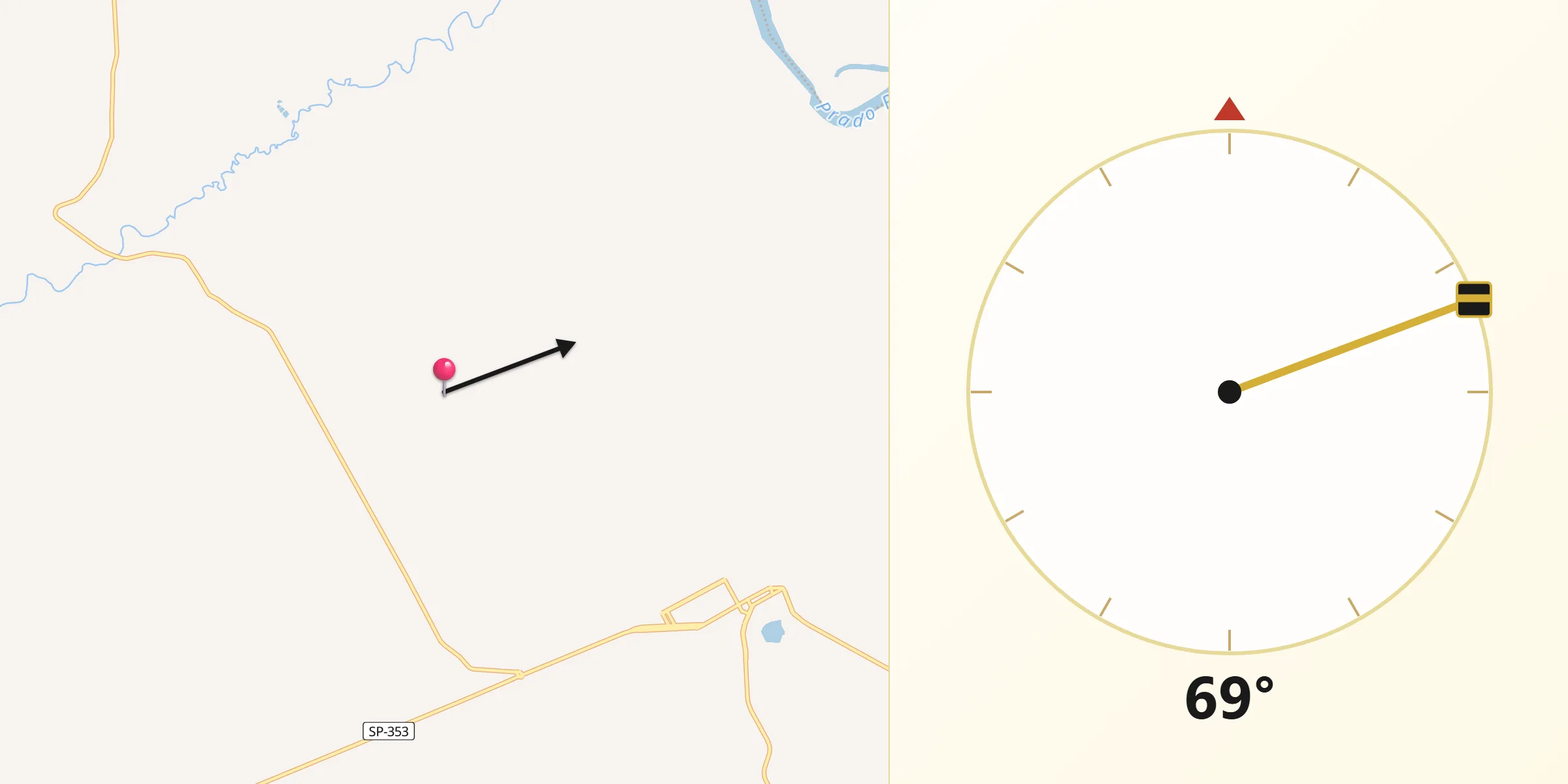 Direção da Qibla a partir de Terra Roxa