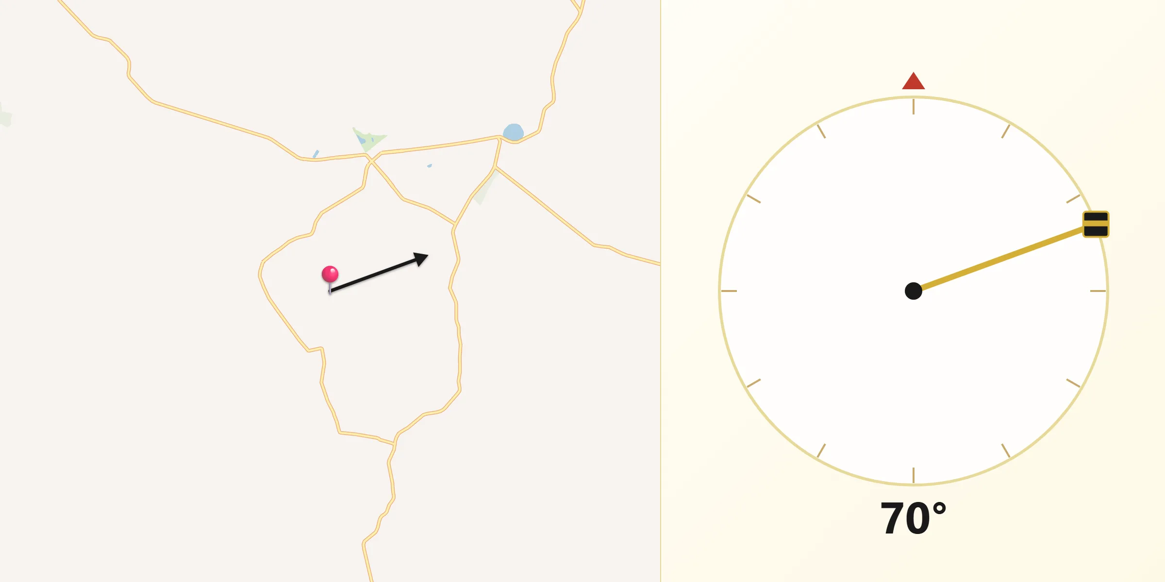 Direção da Qibla a partir de Nova Castilho