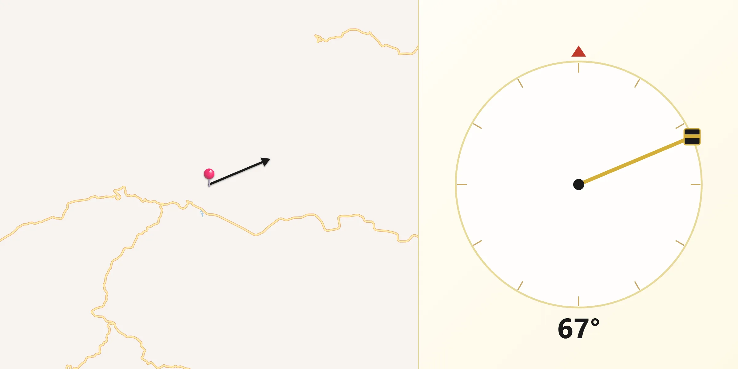 Direção da Qibla a partir de Pedra Dourada