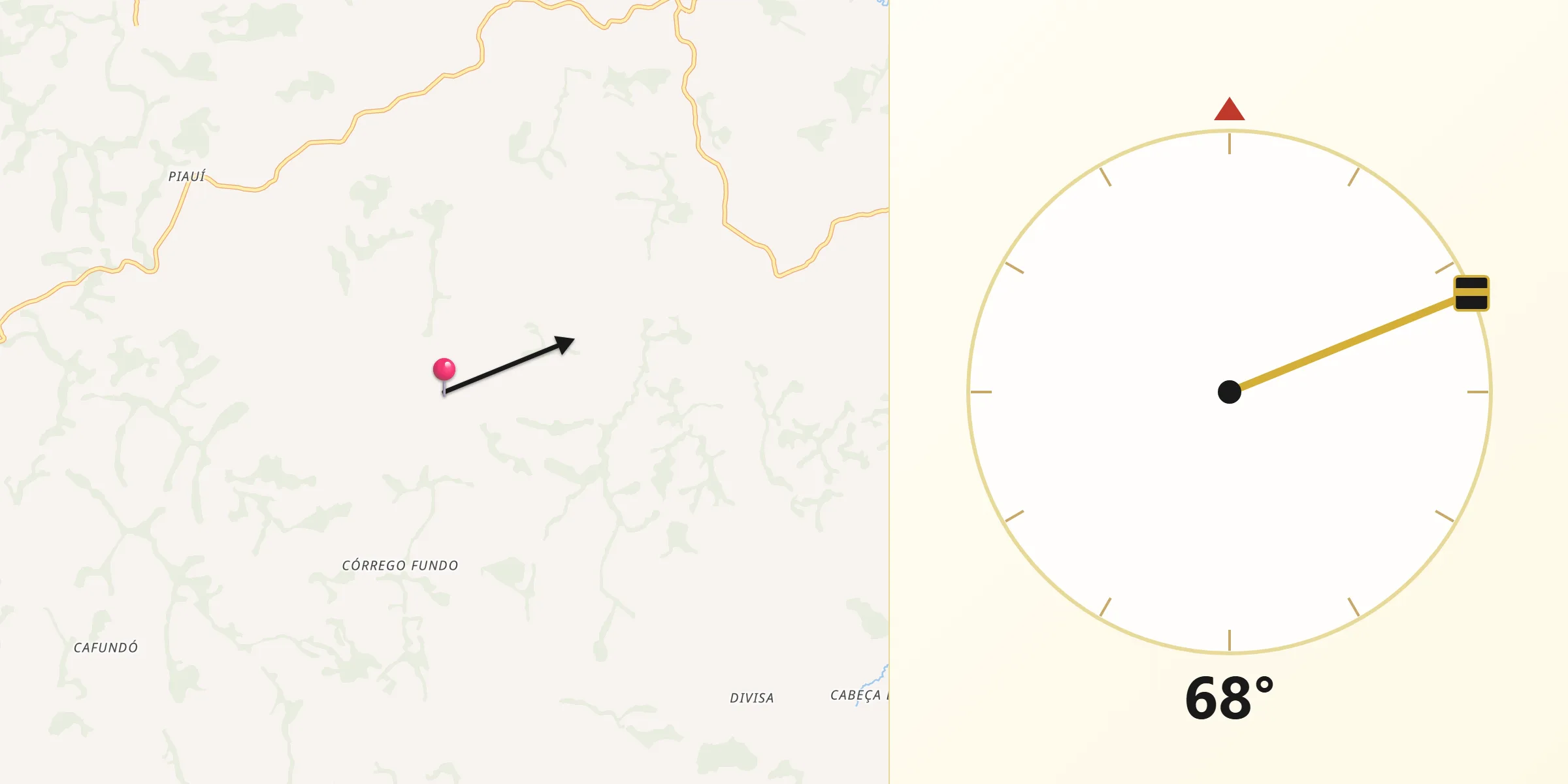 Direção da Qibla a partir de Casa Grande
