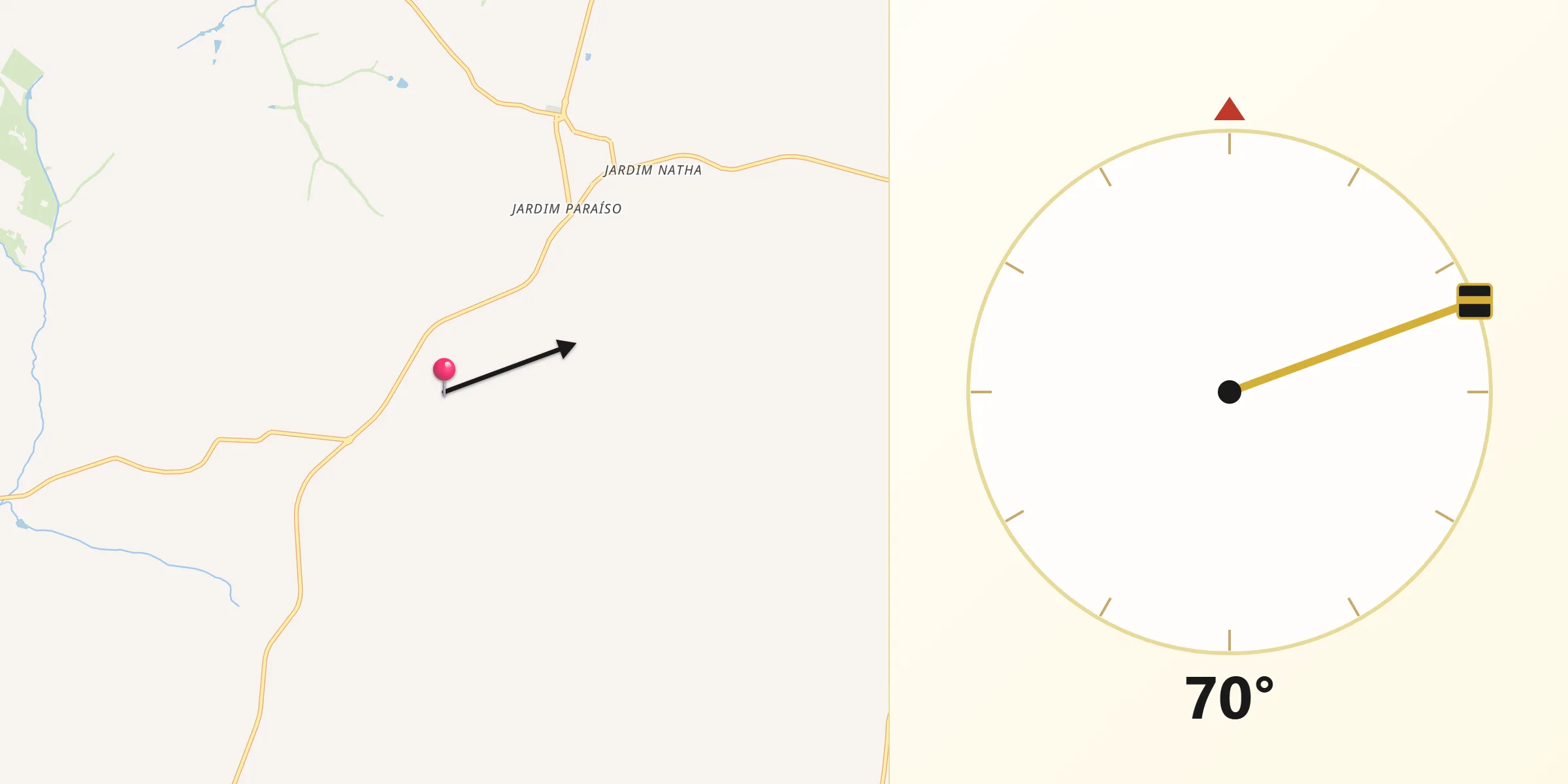 Direção da Qibla a partir de Neves Paulista