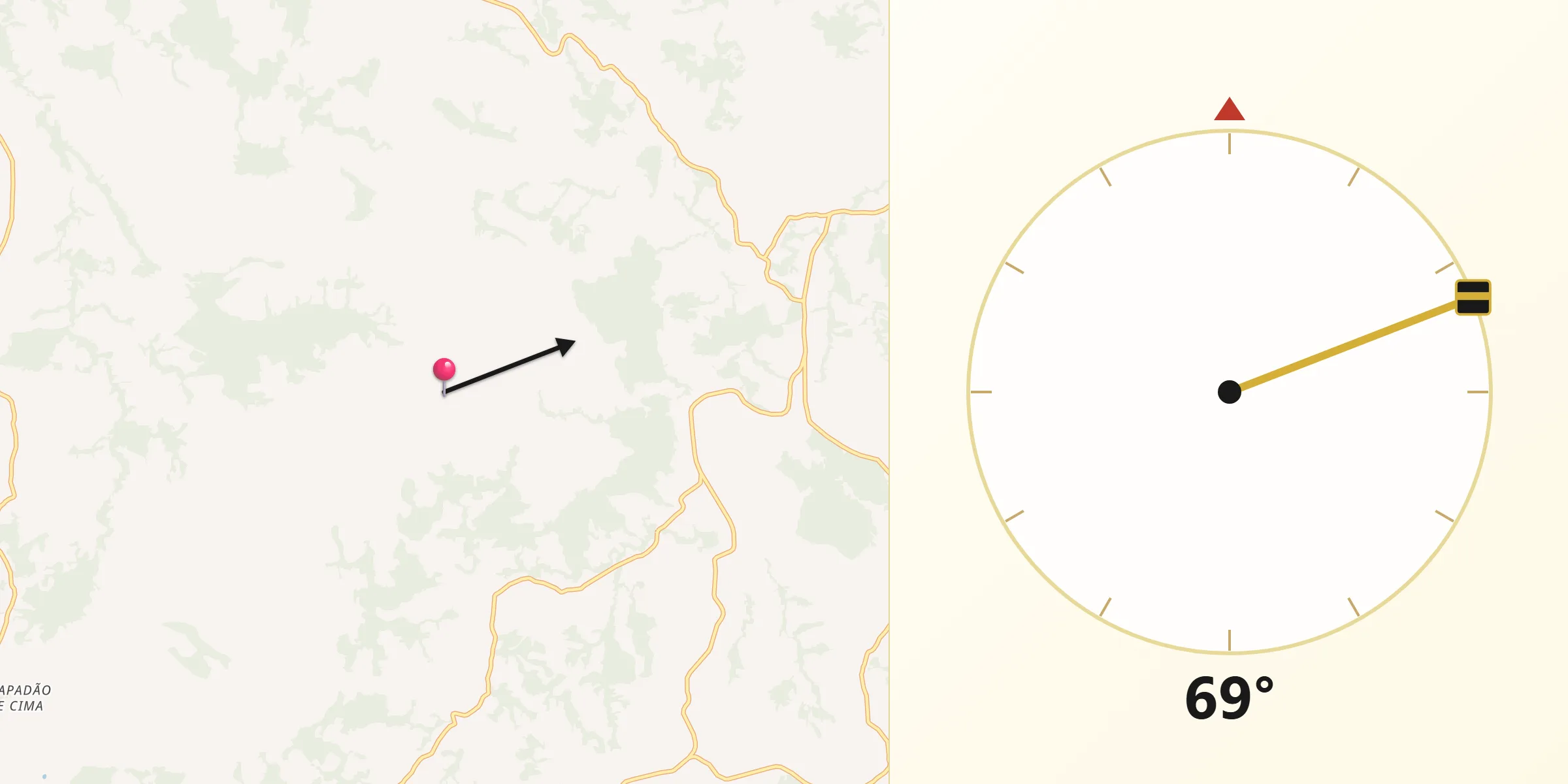 Direção da Qibla a partir de Fortaleza de Minas