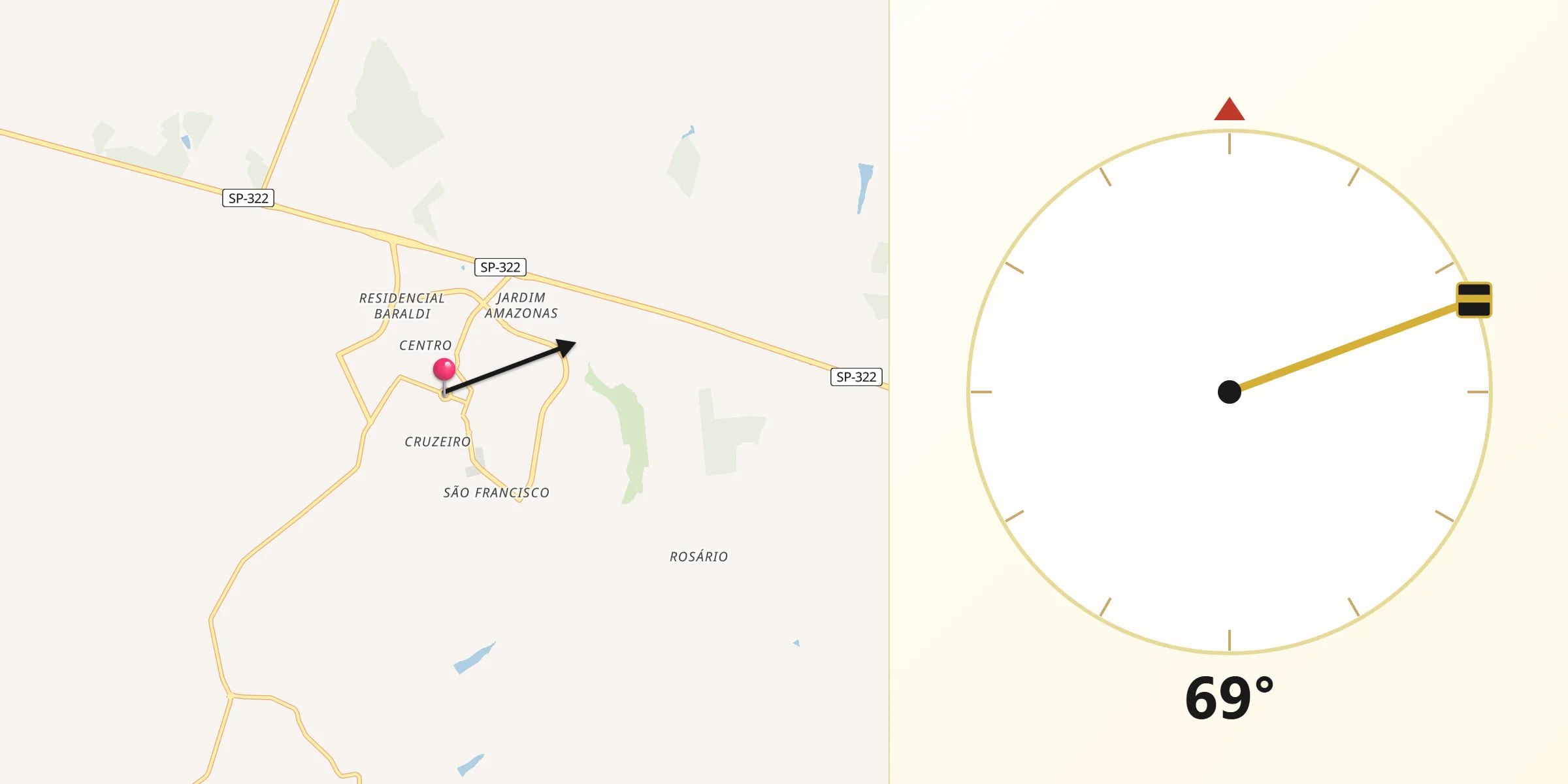 Direção da Qibla a partir de Monte Azul Paulista