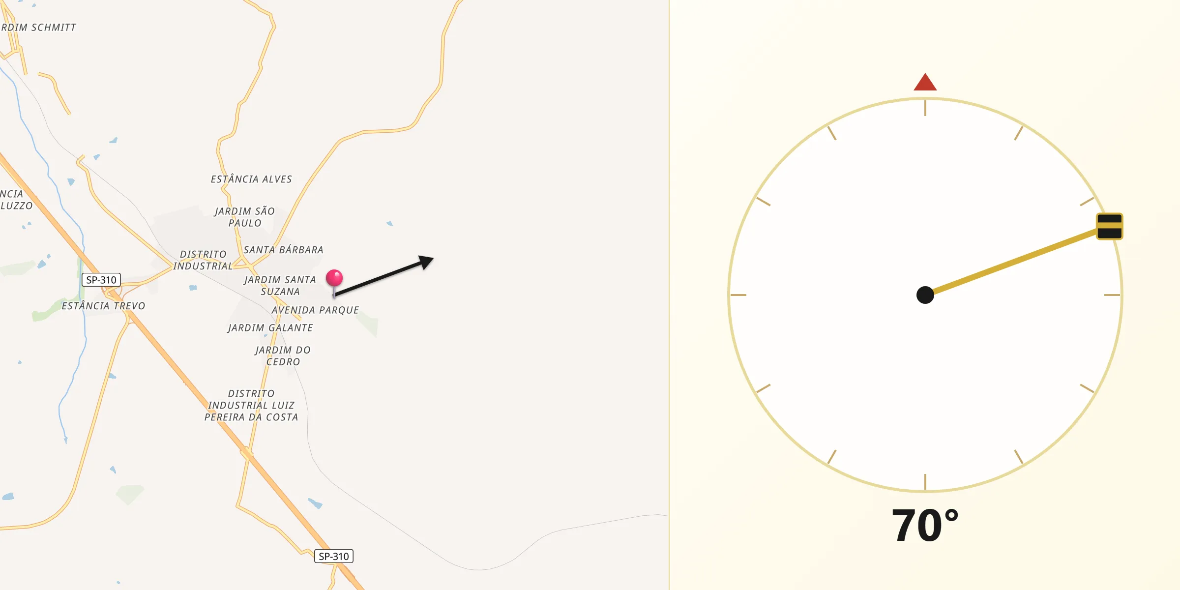 Direção da Qibla a partir de Cedral