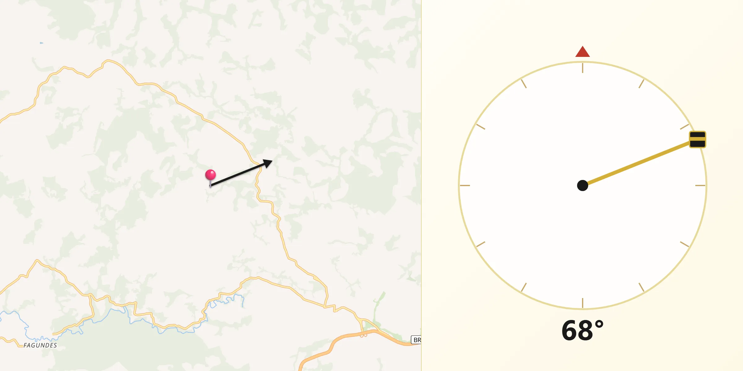Direção da Qibla a partir de Santo Antônio do Amparo