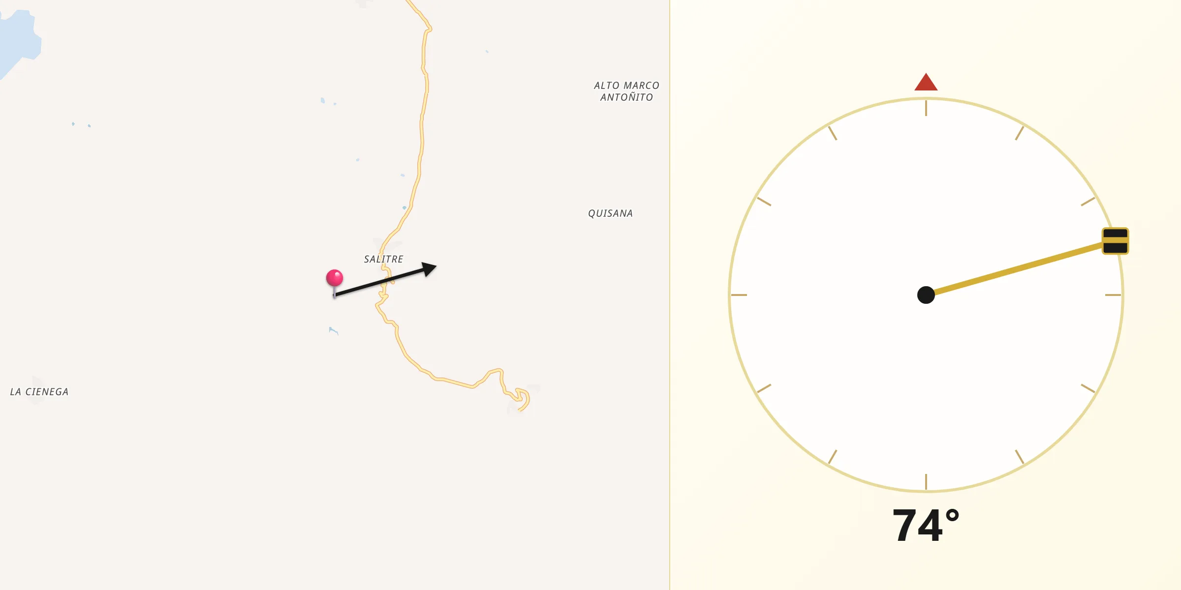 Dirección de la Qibla desde Provincia Sud Cinti