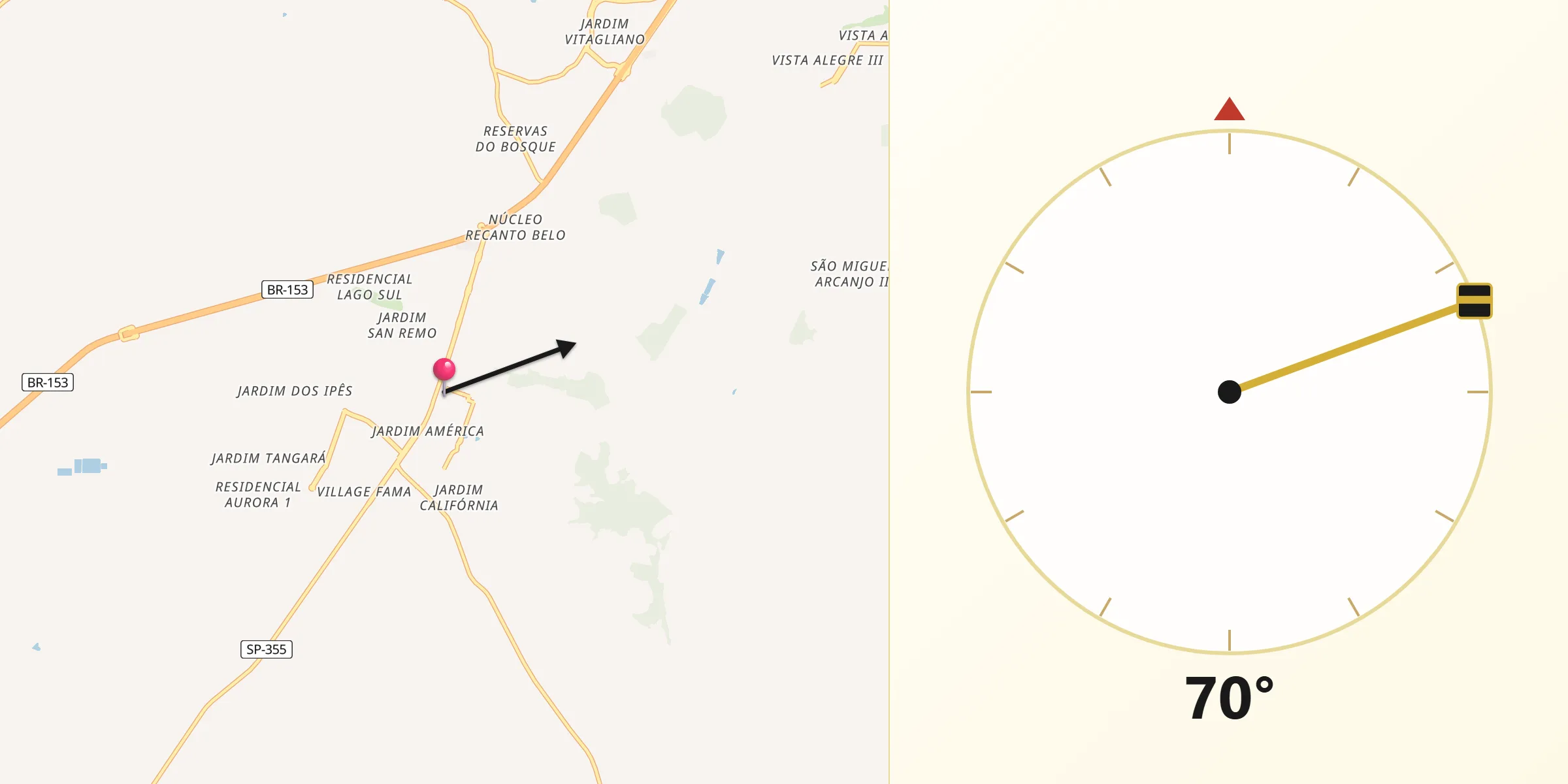 Direção da Qibla a partir de Bady Bassitt