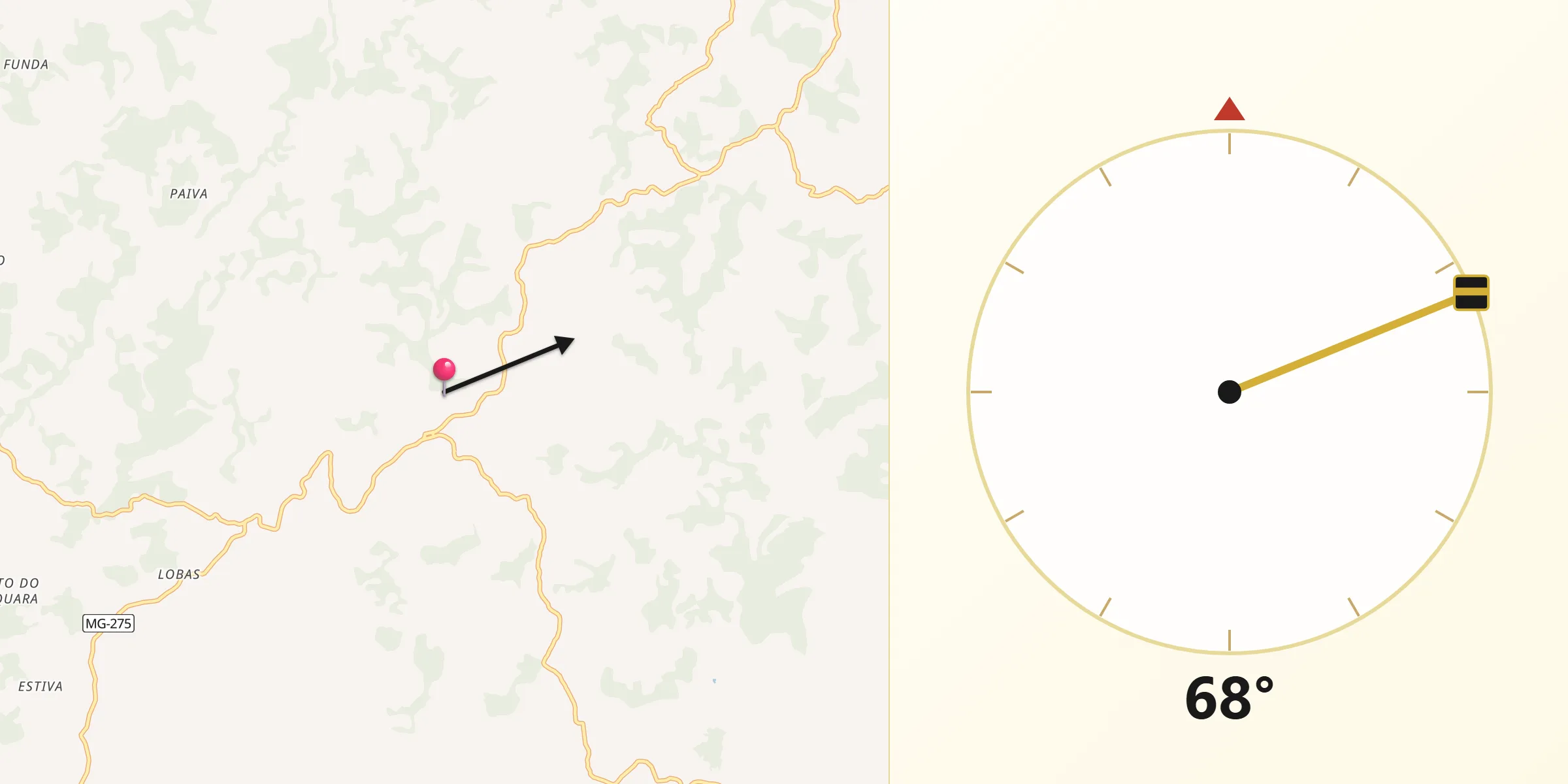 Direção da Qibla a partir de Capela Nova