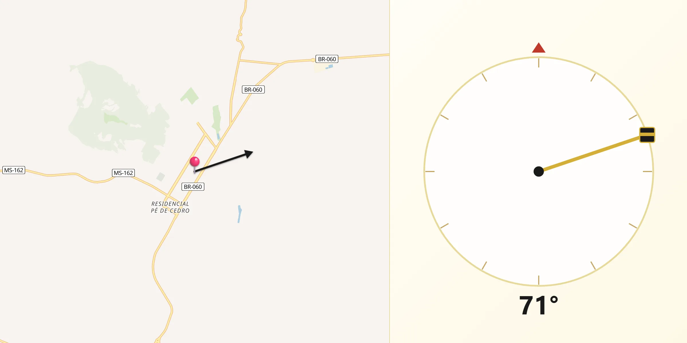 Direção da Qibla a partir de Sidrolândia