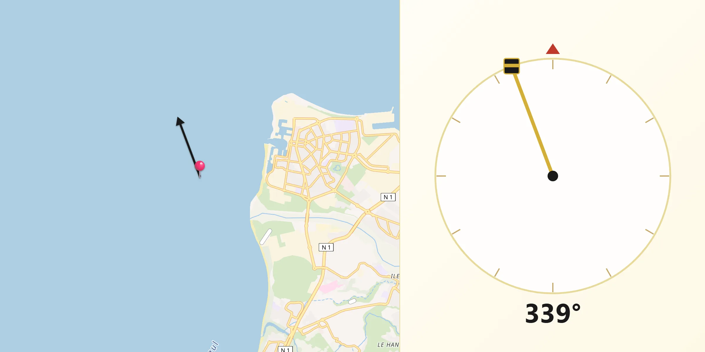 Direction vers la Qibla depuis Le Port