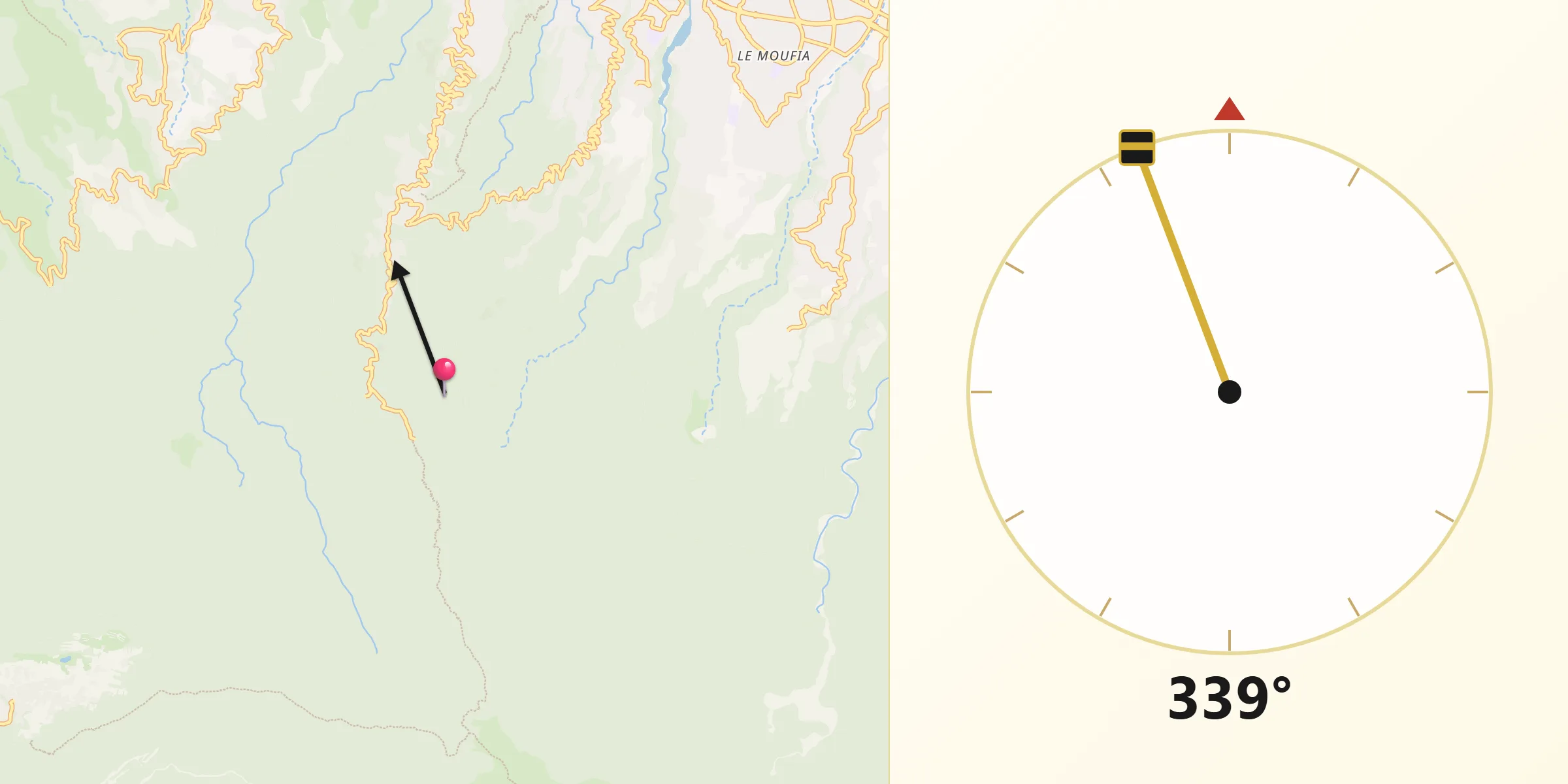 Direction vers la Qibla depuis Sainte-Marie