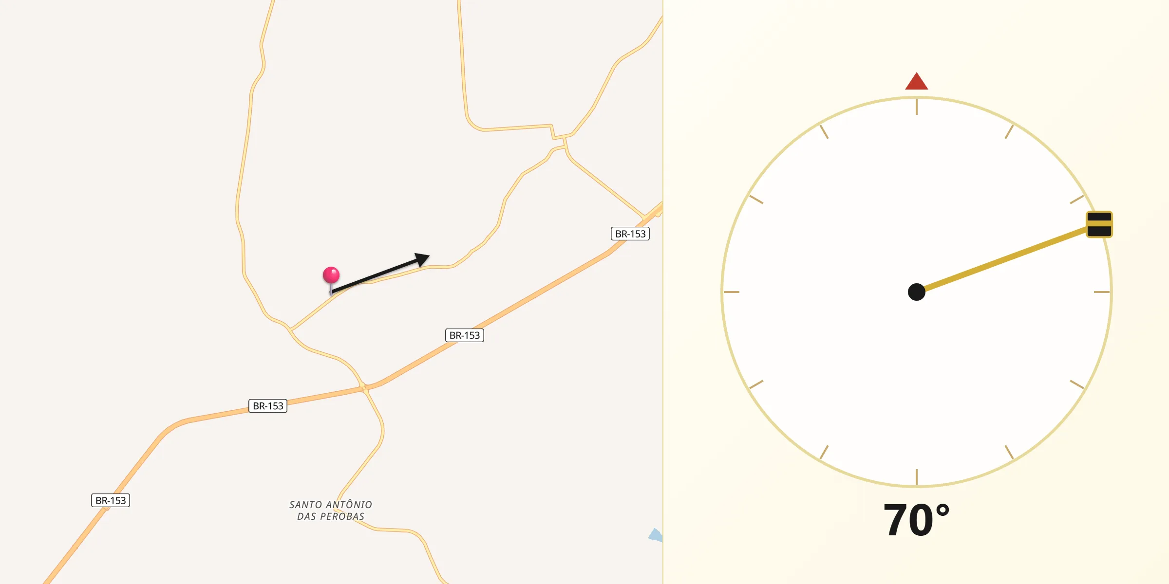 Direção da Qibla a partir de Jaci