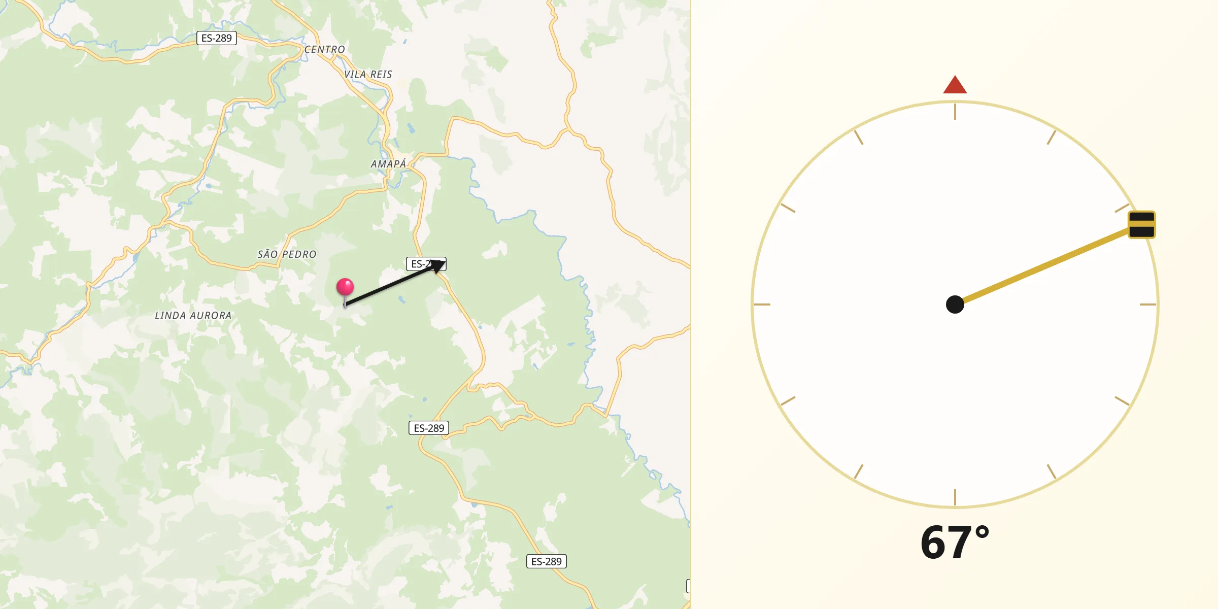 Direção da Qibla a partir de Atílio Vivacqua