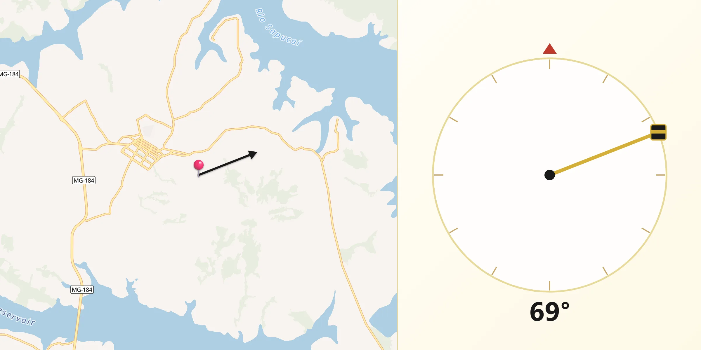 Direção da Qibla a partir de Carmo do Rio Claro