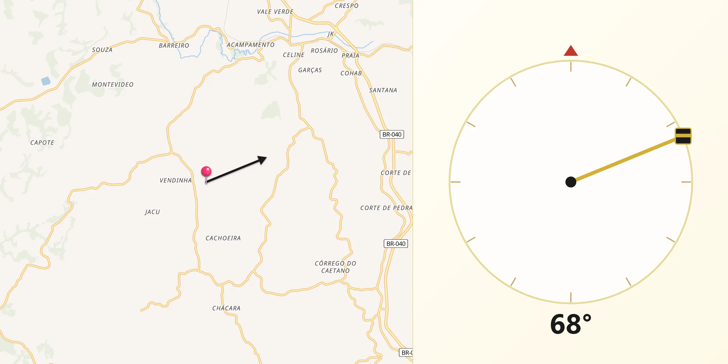 Direção da Qibla a partir de Carandaí