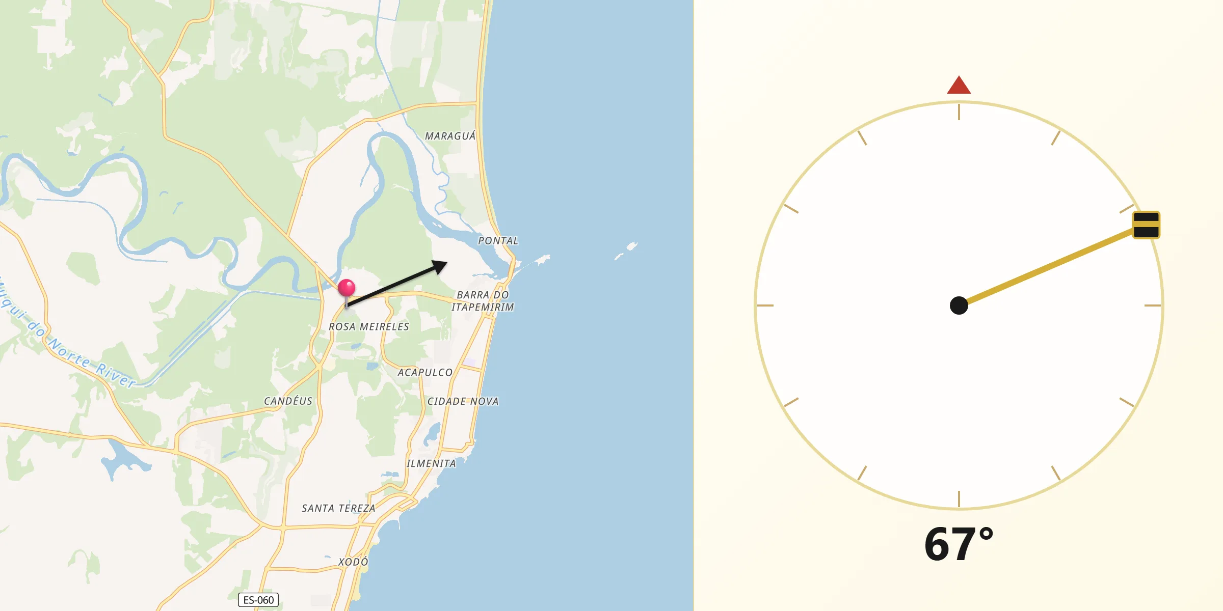 Direção da Qibla a partir de Itapemirim