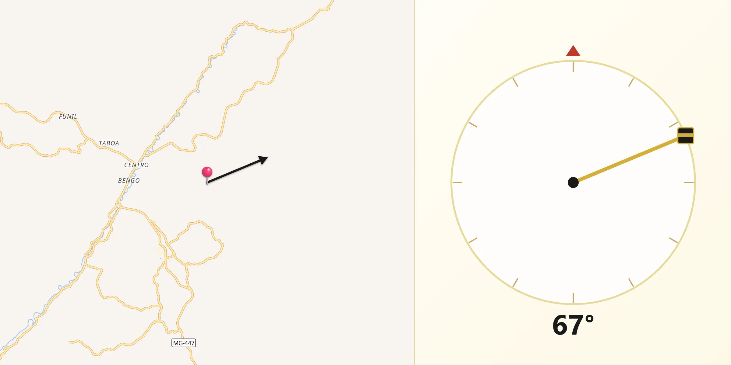 Direção da Qibla a partir de Guiricema