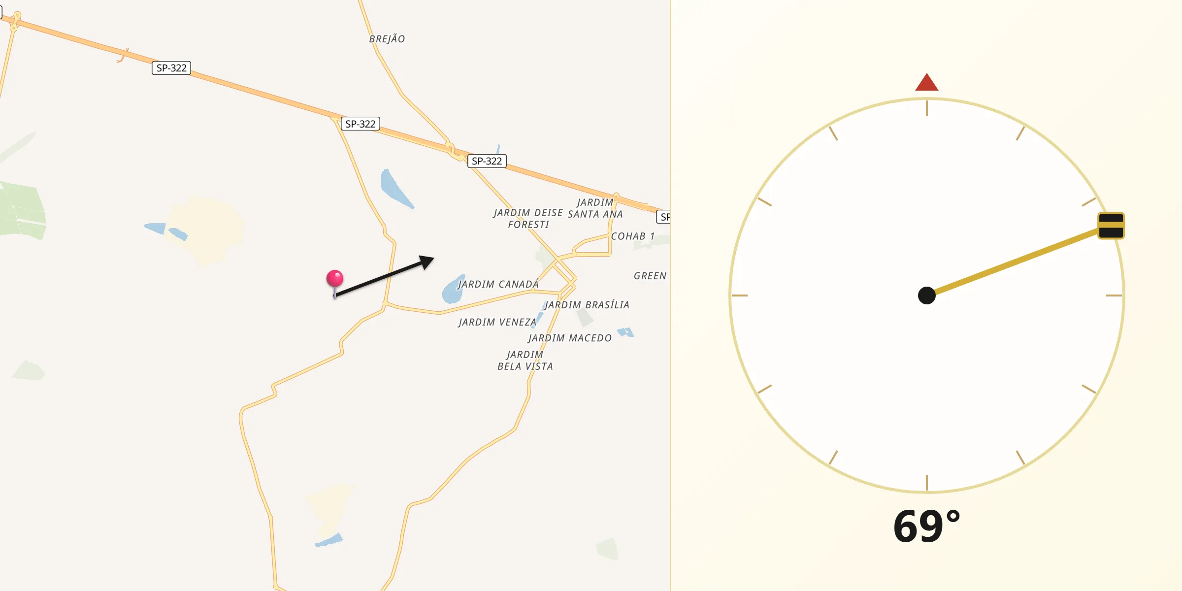 Direção da Qibla a partir de Pitangueiras