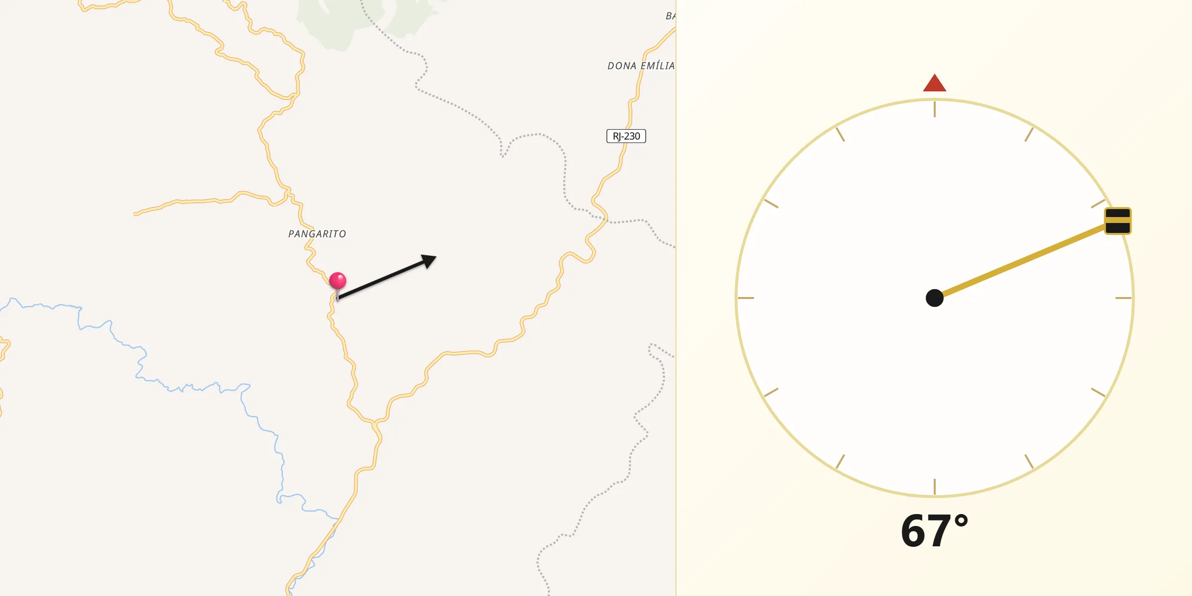 Direção da Qibla a partir de Antônio Prado de Minas