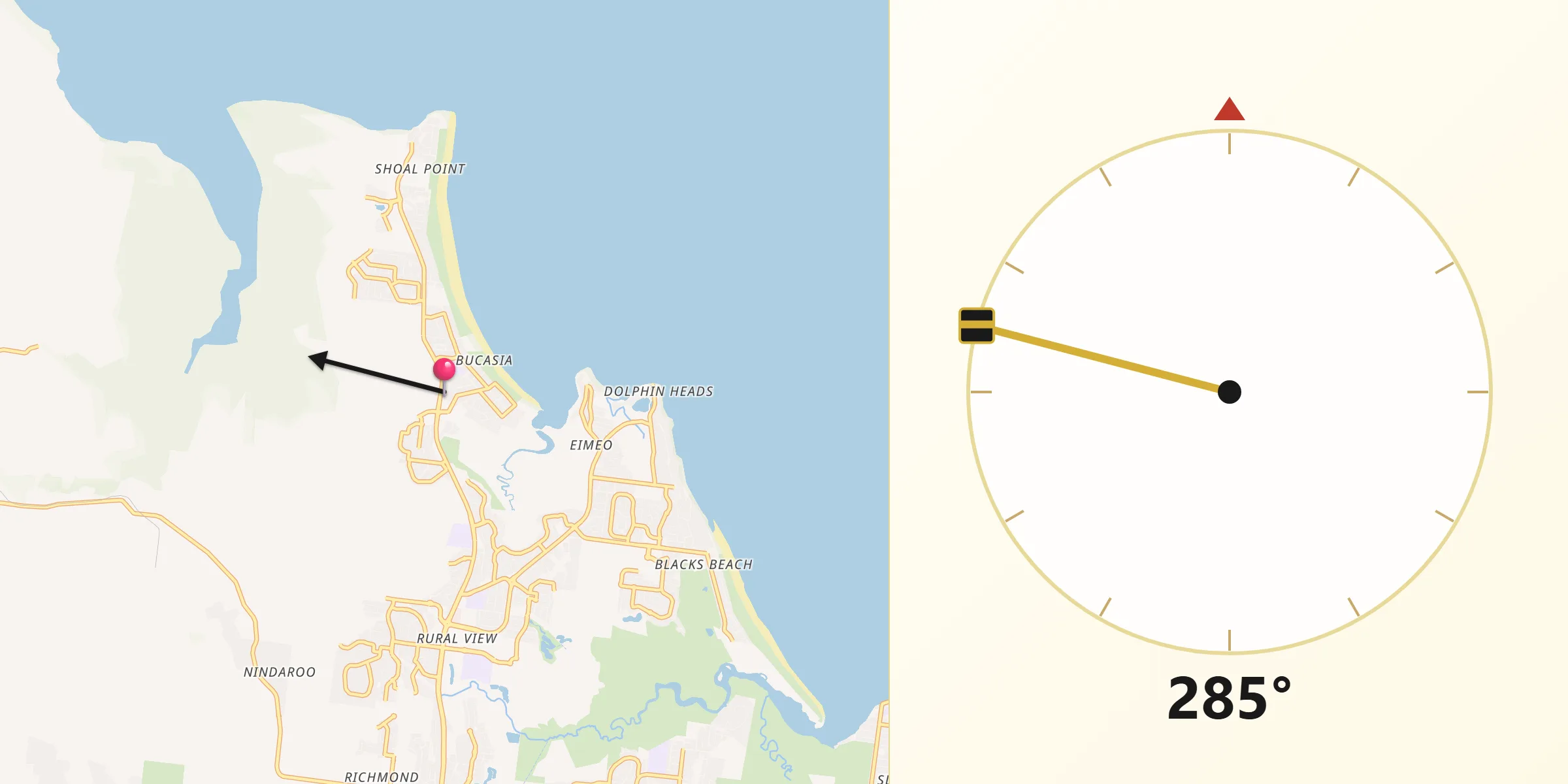 Qibla Direction from Bucasia