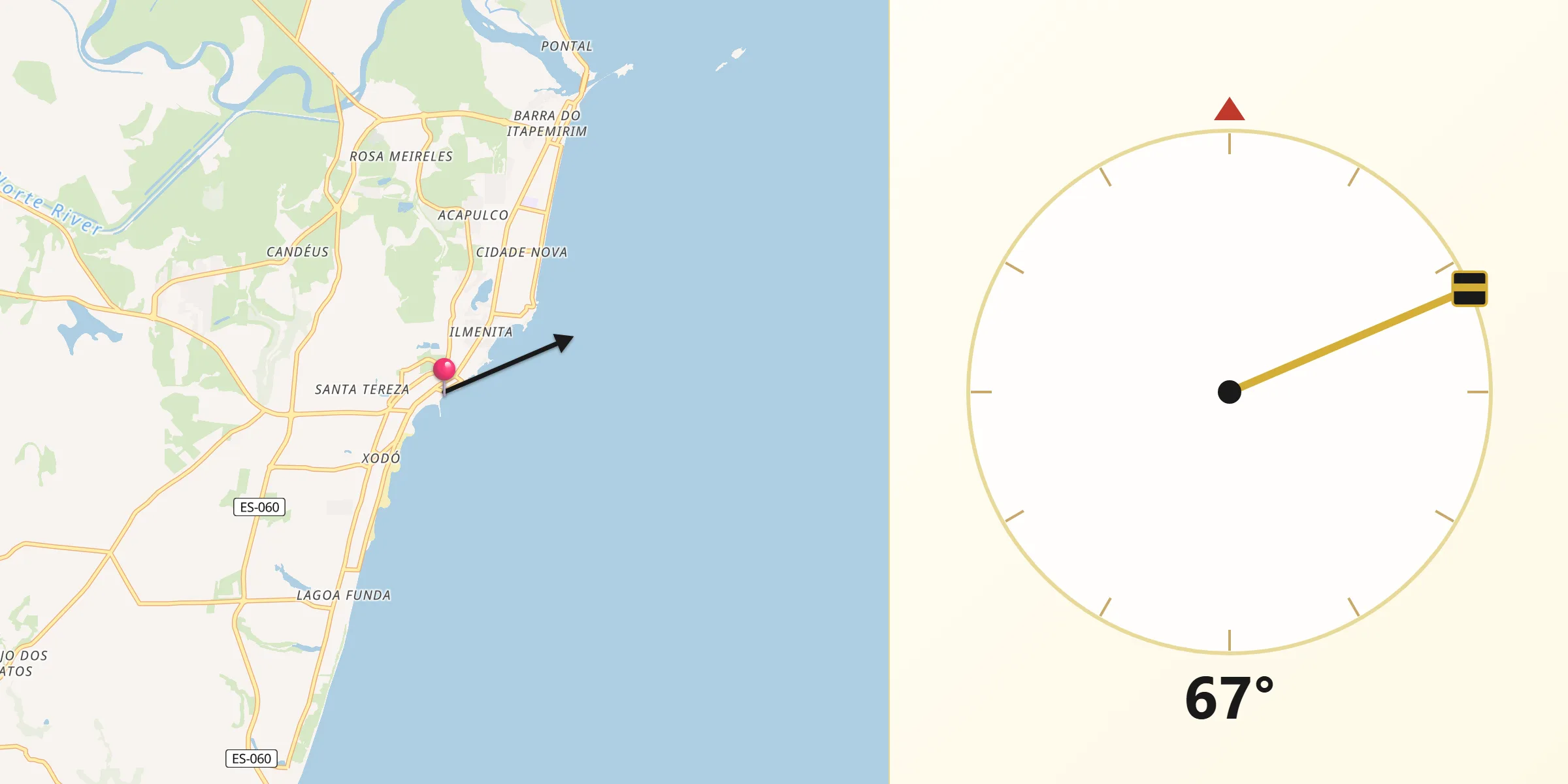 Direção da Qibla a partir de Marataizes