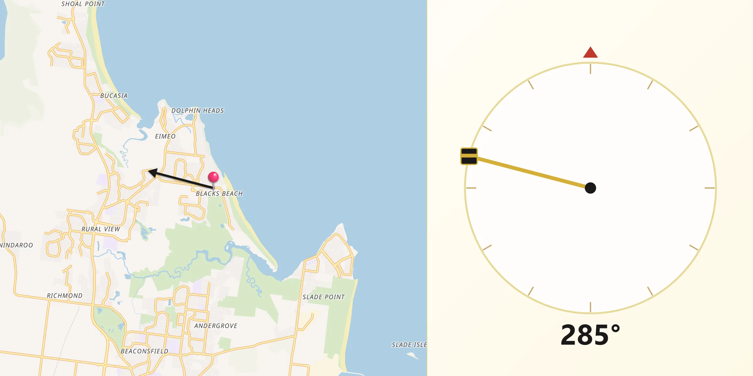 Qibla Direction from Blacks Beach