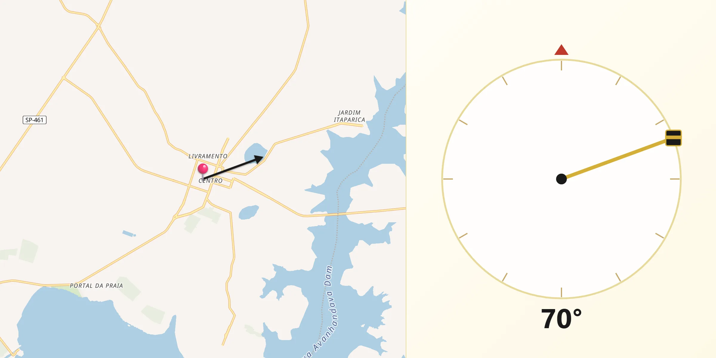 Direção da Qibla a partir de Buritama