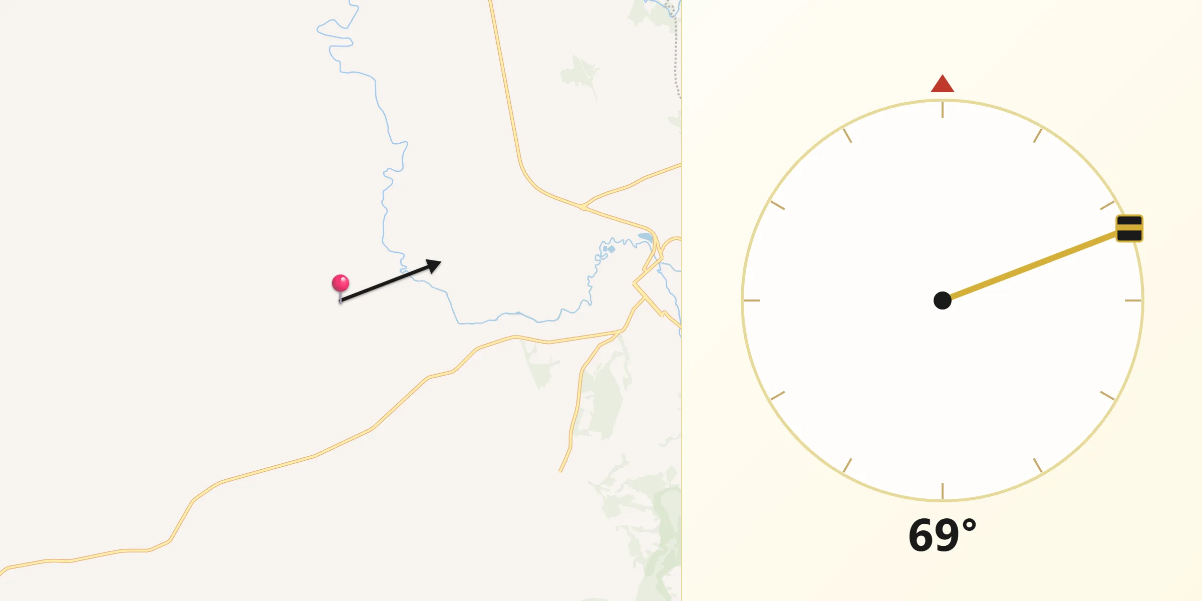 Direção da Qibla a partir de Santo Antônio da Alegria