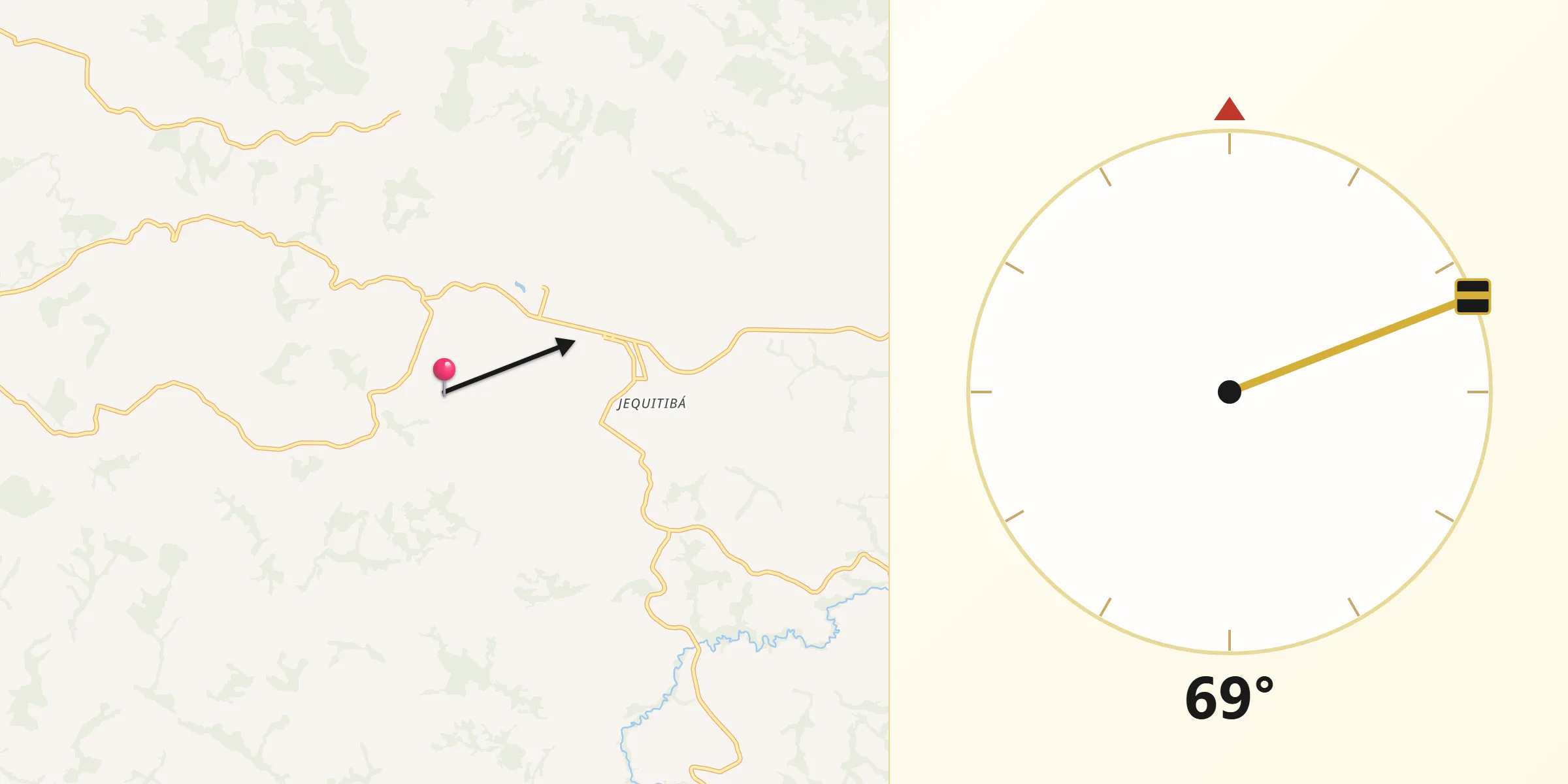 Direção da Qibla a partir de Conceição da Aparecida