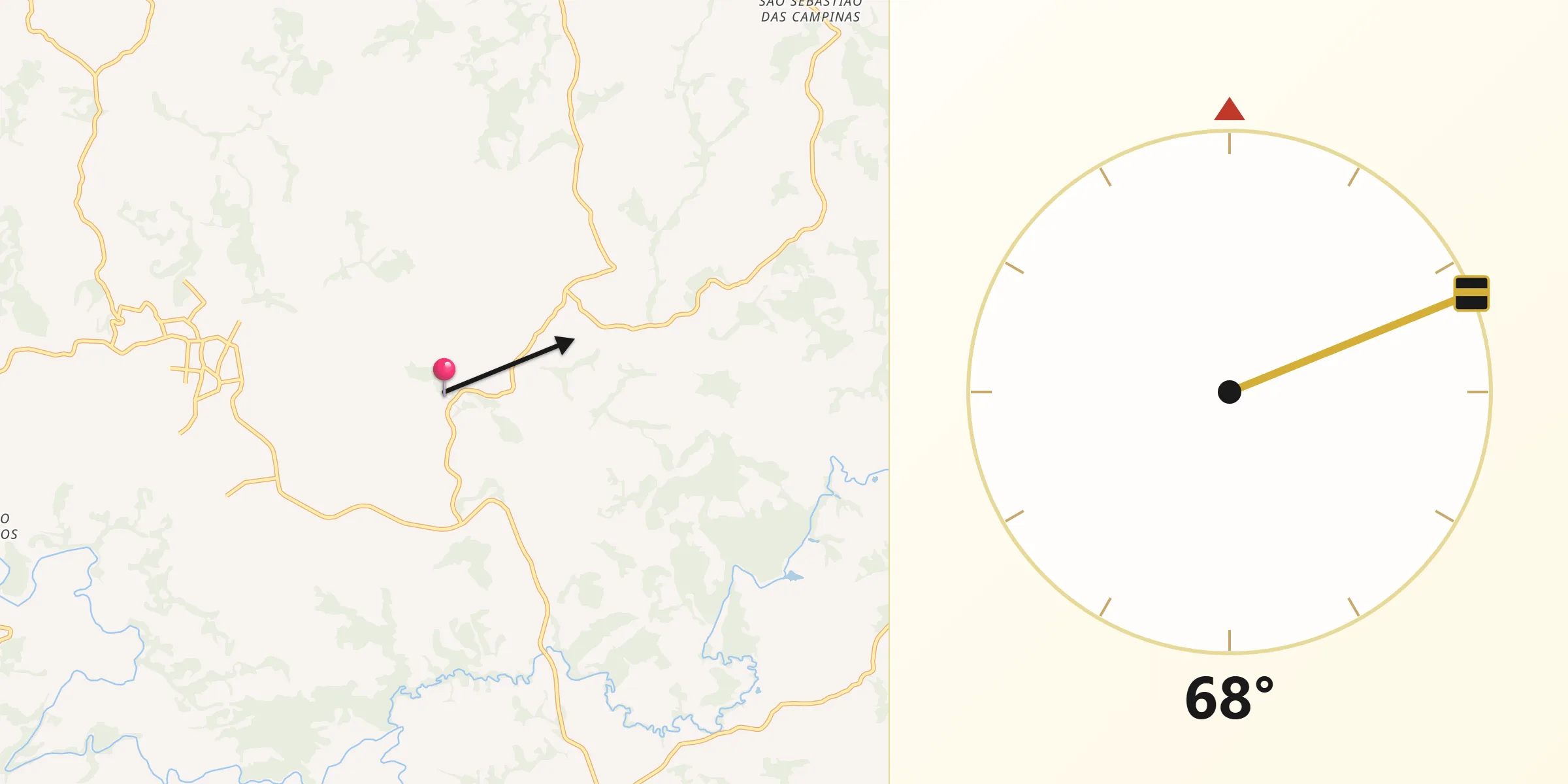 Direção da Qibla a partir de Dores de Campos