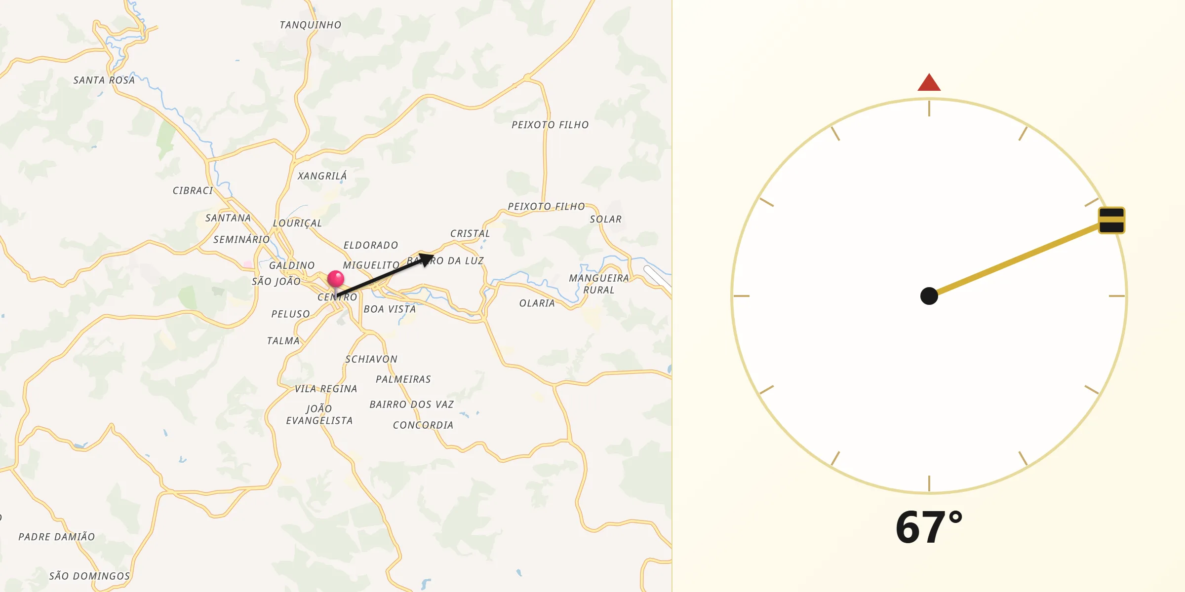 Direção da Qibla a partir de Ubá