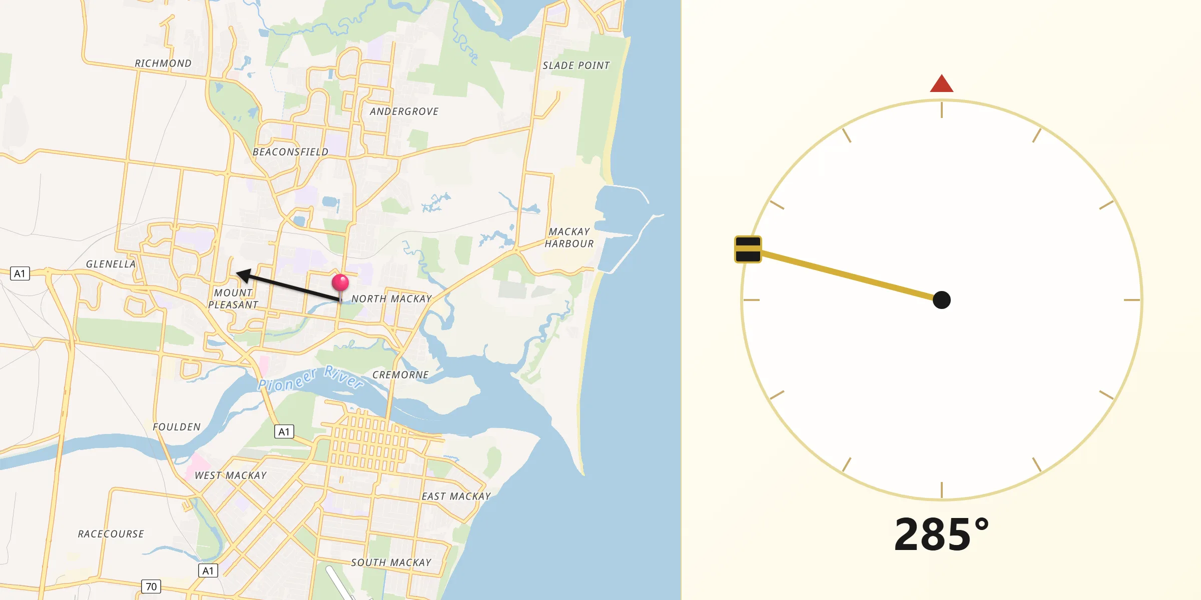 Qibla Direction from North Mackay