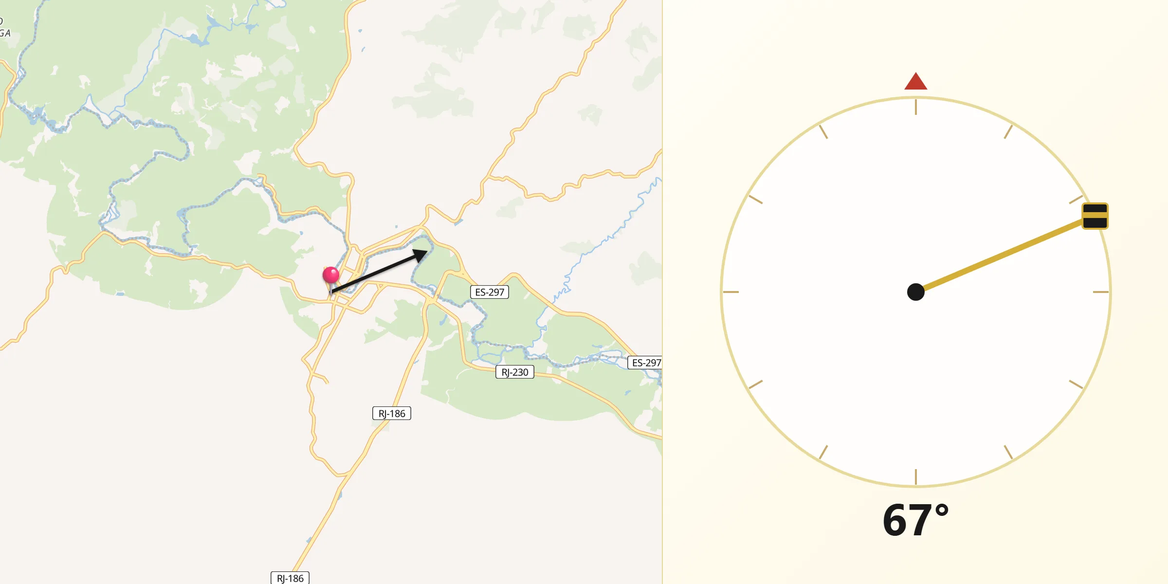 Direção da Qibla a partir de Bom Jesus do Itabapoana
