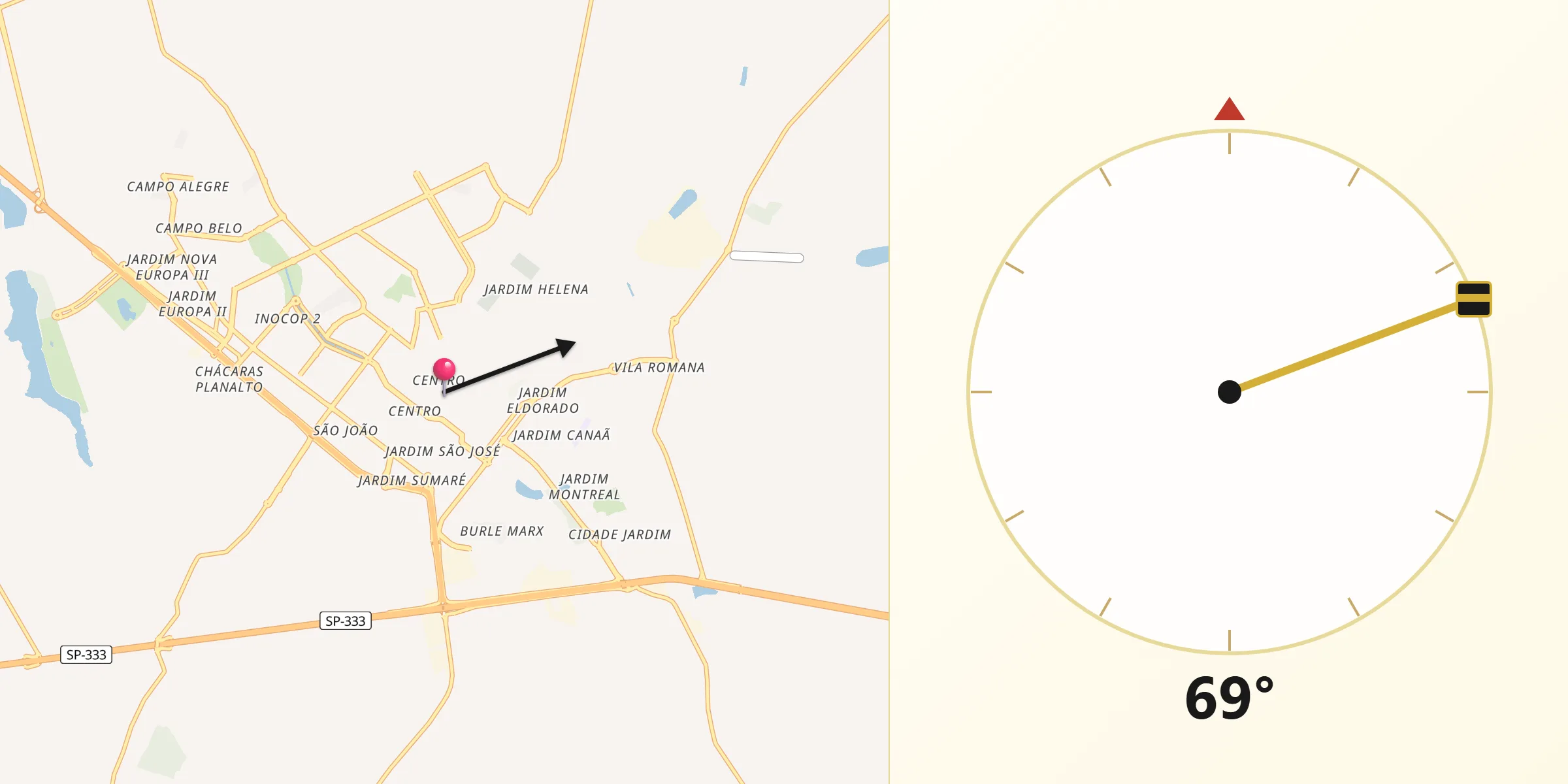 Direção da Qibla a partir de Sertãozinho