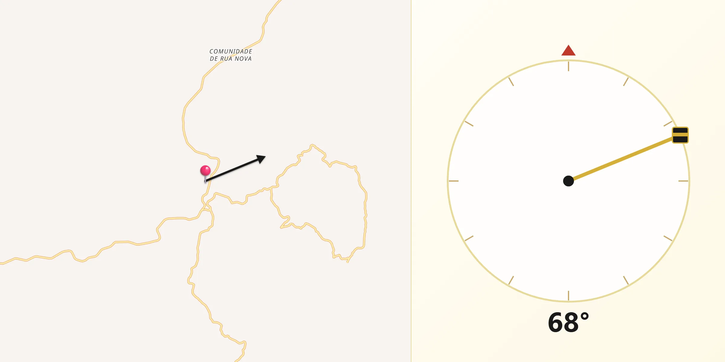 Direção da Qibla a partir de Desterro do Melo