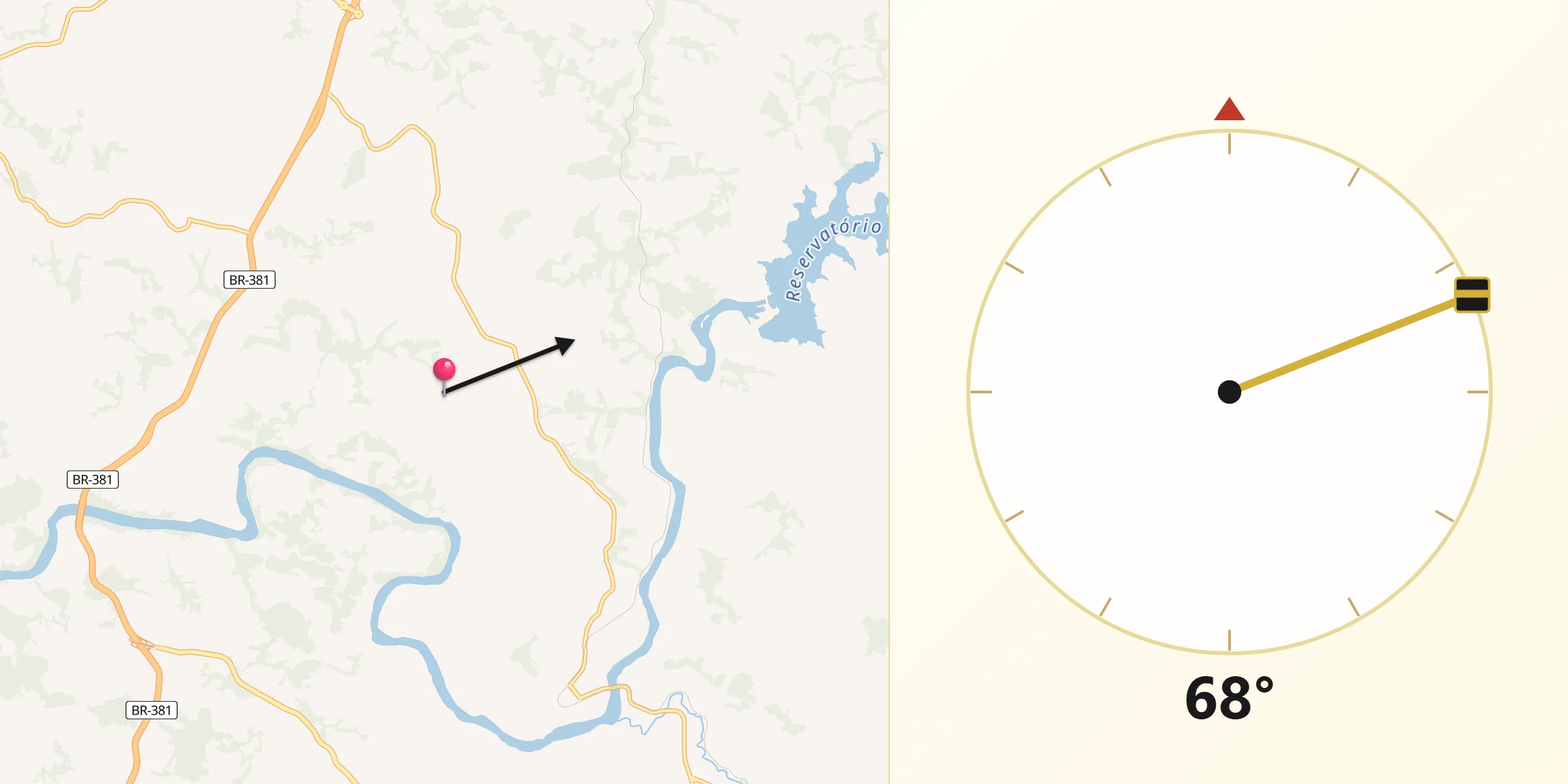 Direção da Qibla a partir de Ribeirão Vermelho