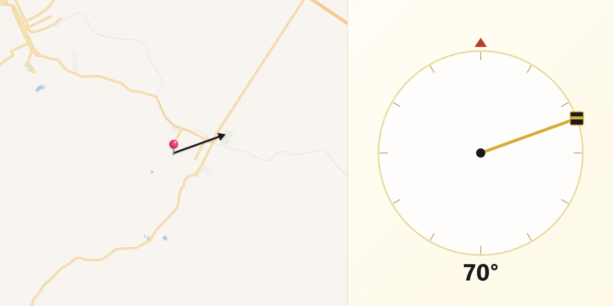 Direção da Qibla a partir de Lavínia