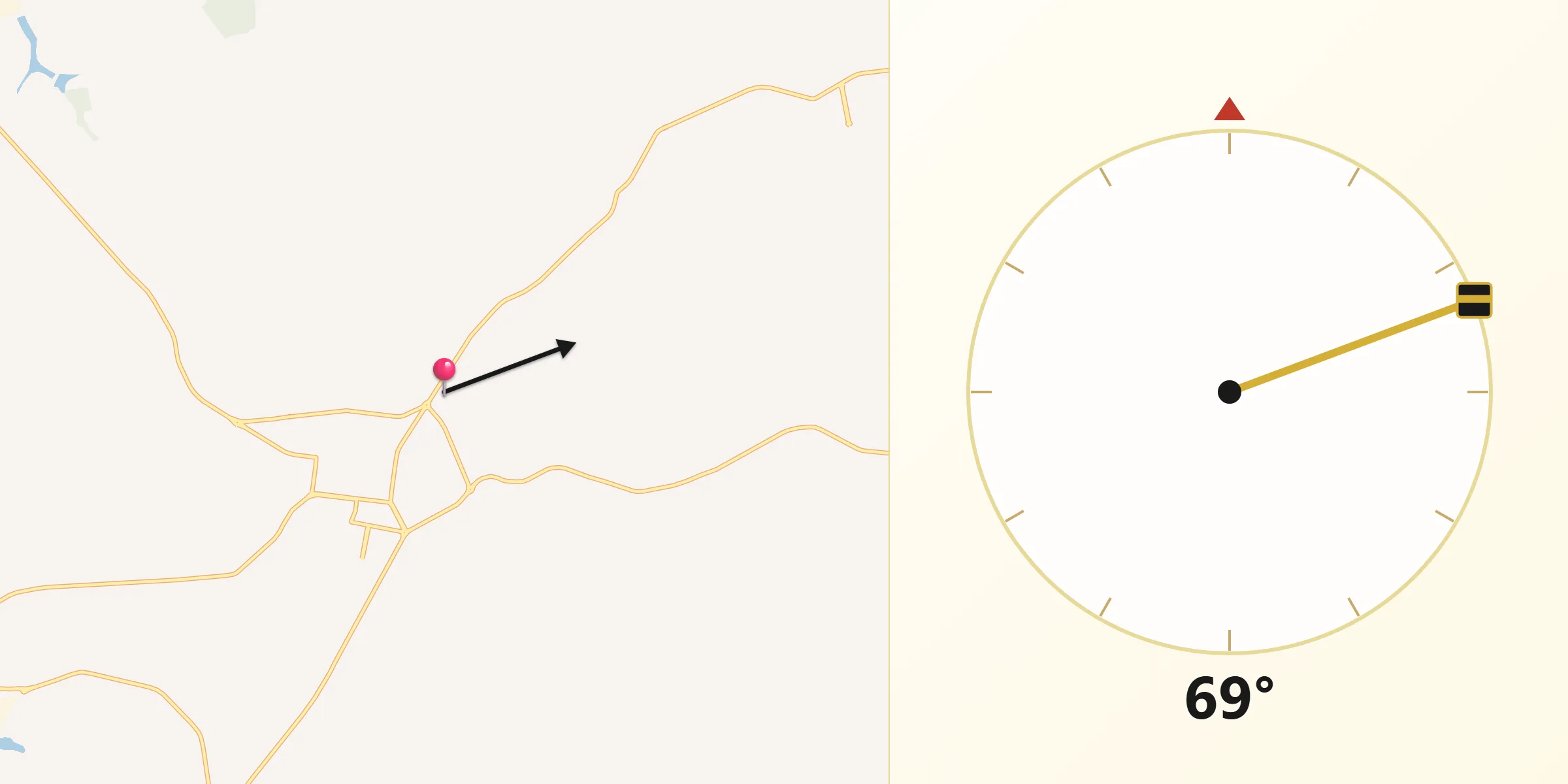 Direção da Qibla a partir de Ariranha