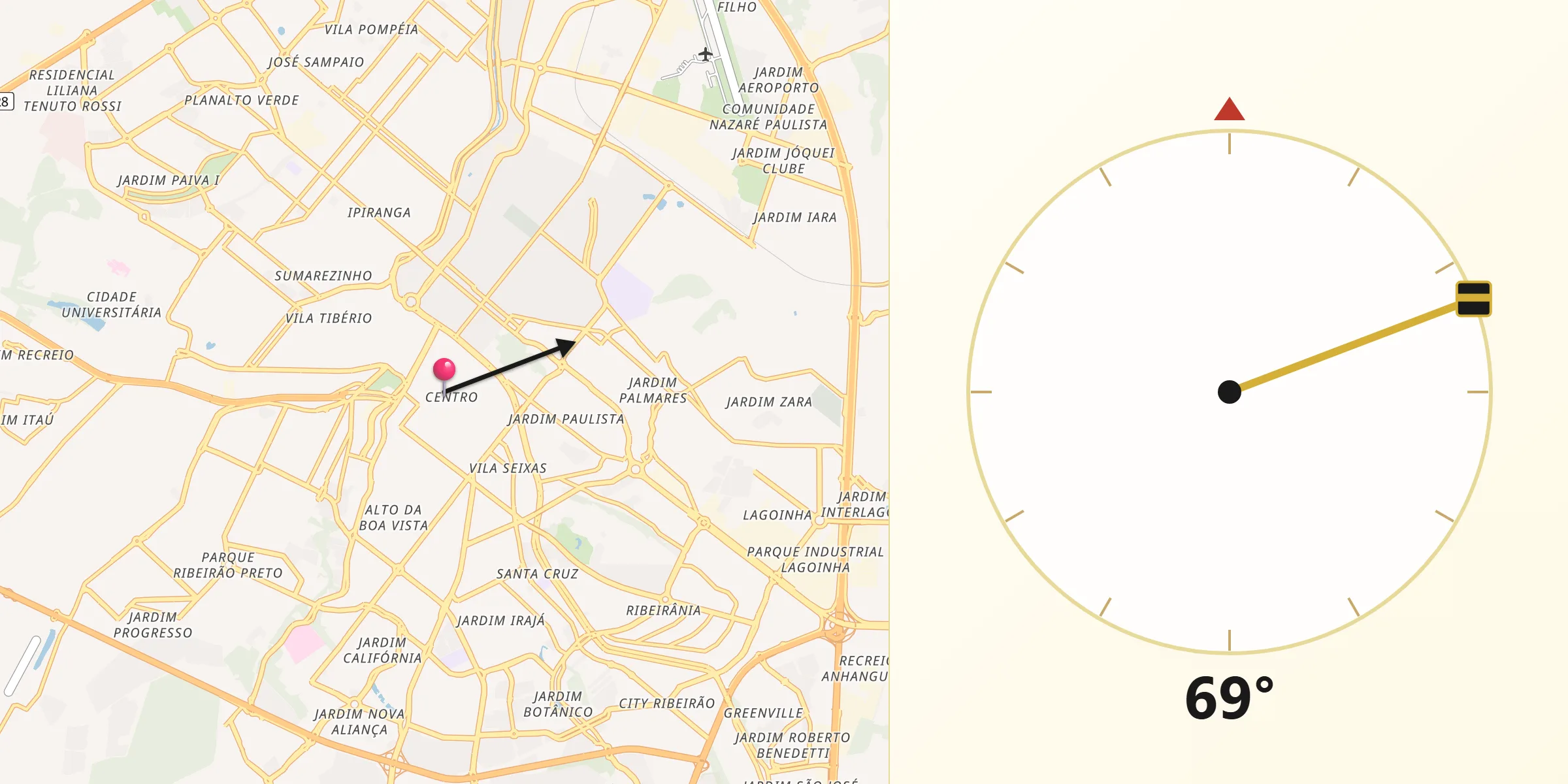 Direção da Qibla a partir de Ribeirão Preto