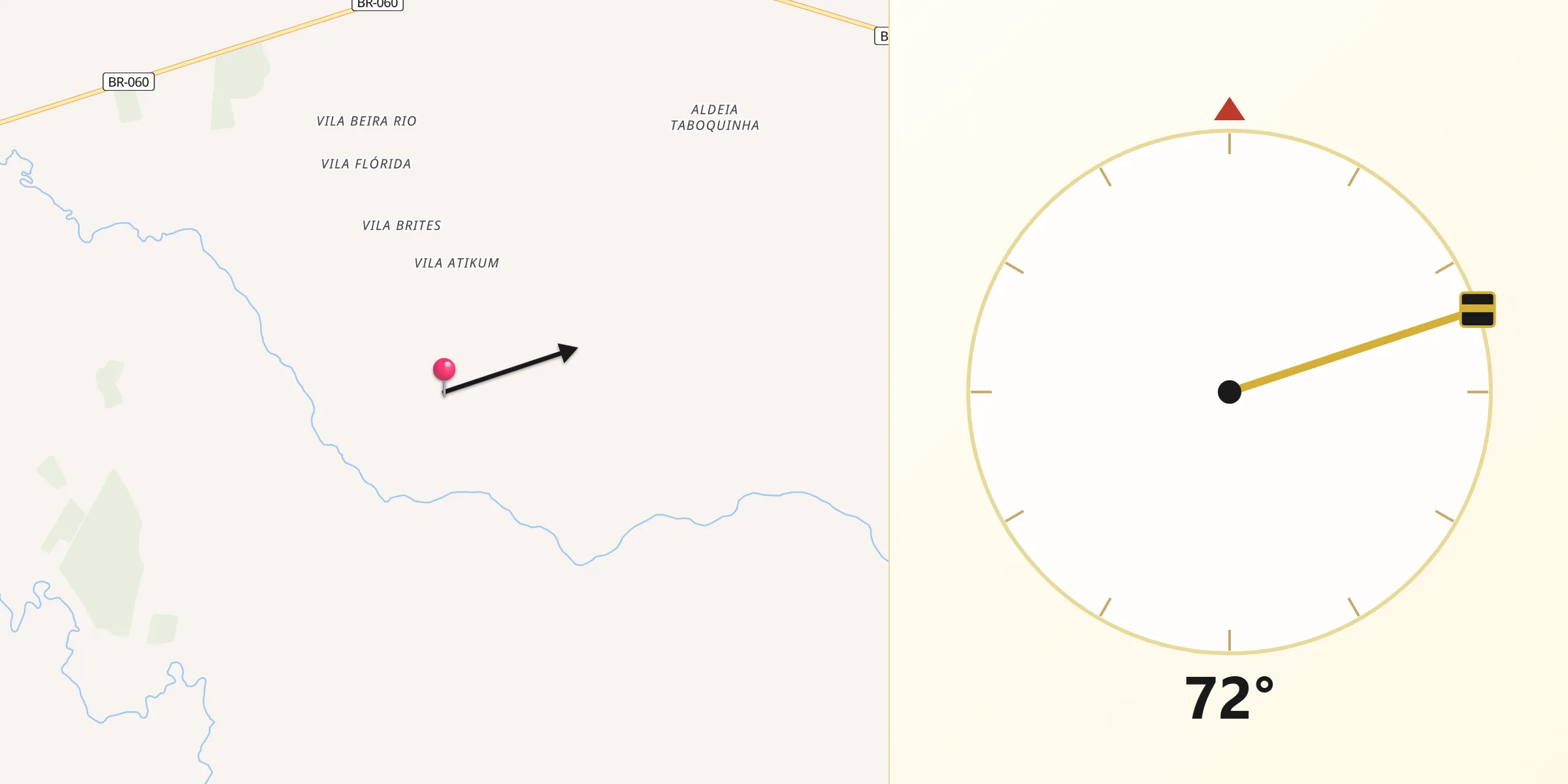 Direção da Qibla a partir de Nioaque